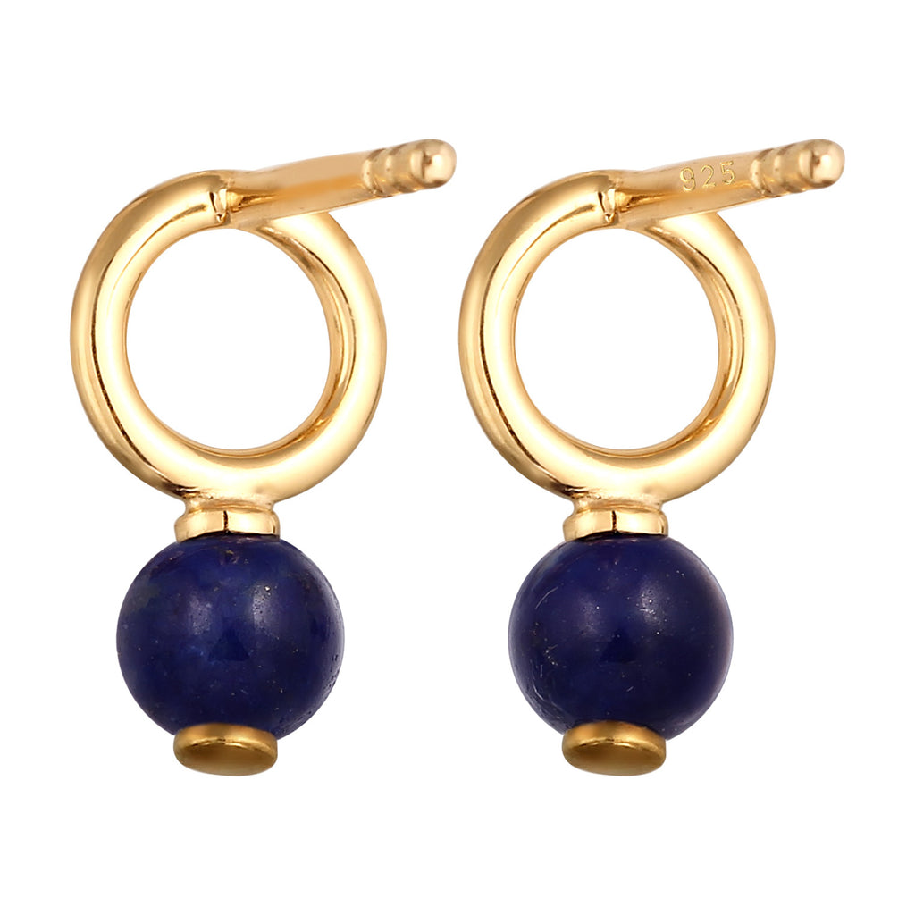Gold Anting Perhiasan Perak 925 Wanita Circle Lapis Lazuli Gold Plated