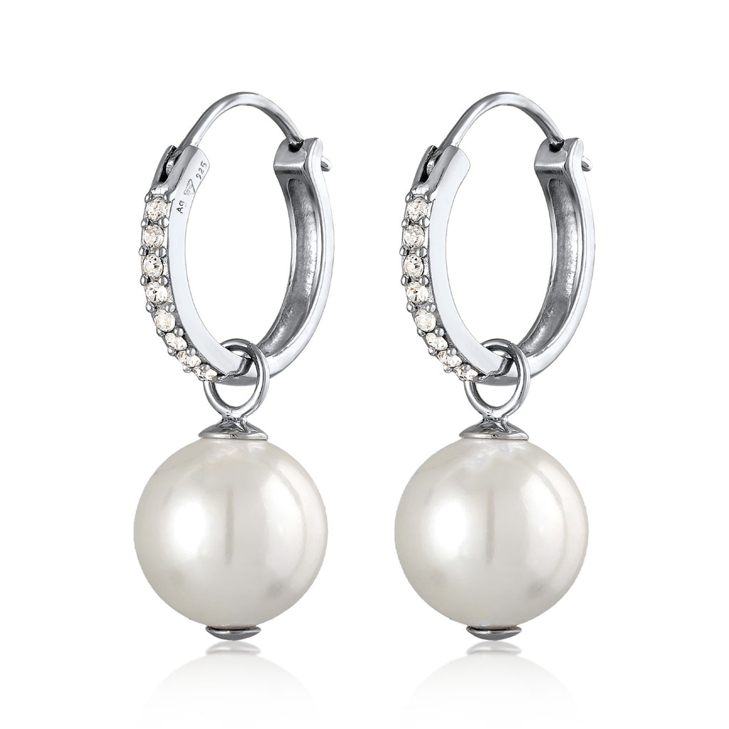 Silver Perhiasan Wanita Perak Asli - Silver Anting Creoles Sparkling Shell Core Pearls And Crystals