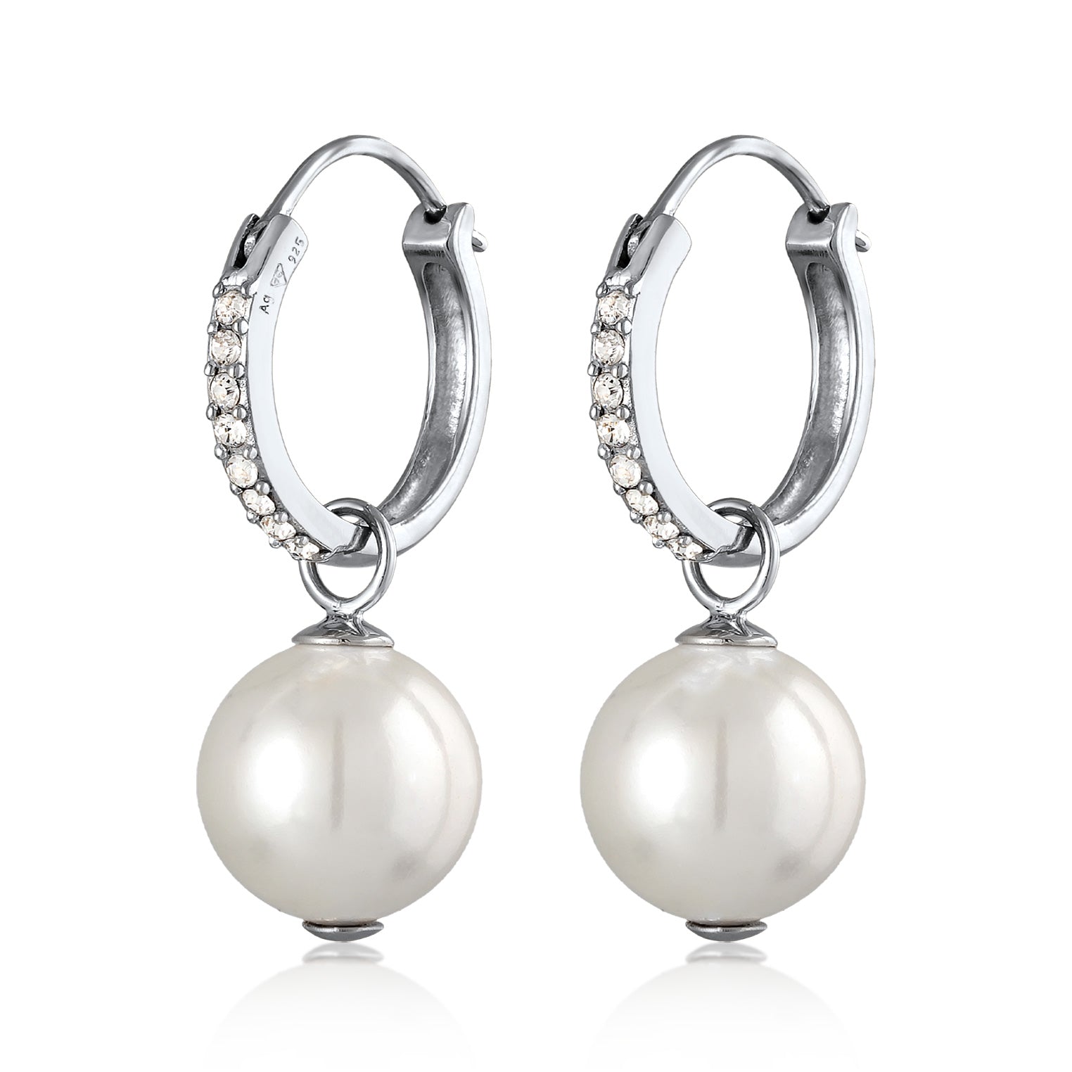 Silver Perhiasan Wanita Perak Asli - Silver Anting Creoles Sparkling Shell Core Pearls And Crystals