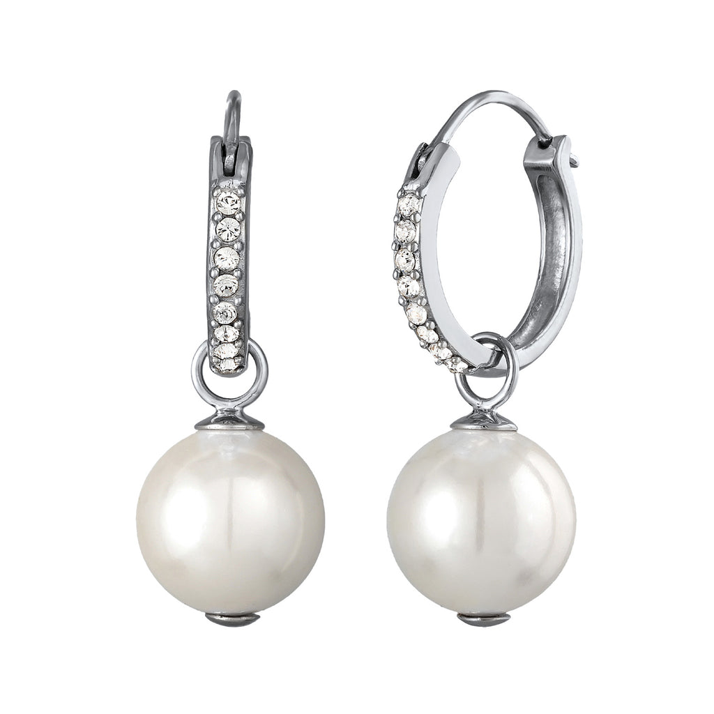 Silver Perhiasan Wanita Perak Asli - Silver Anting Creoles Sparkling Shell Core Pearls And Crystals
