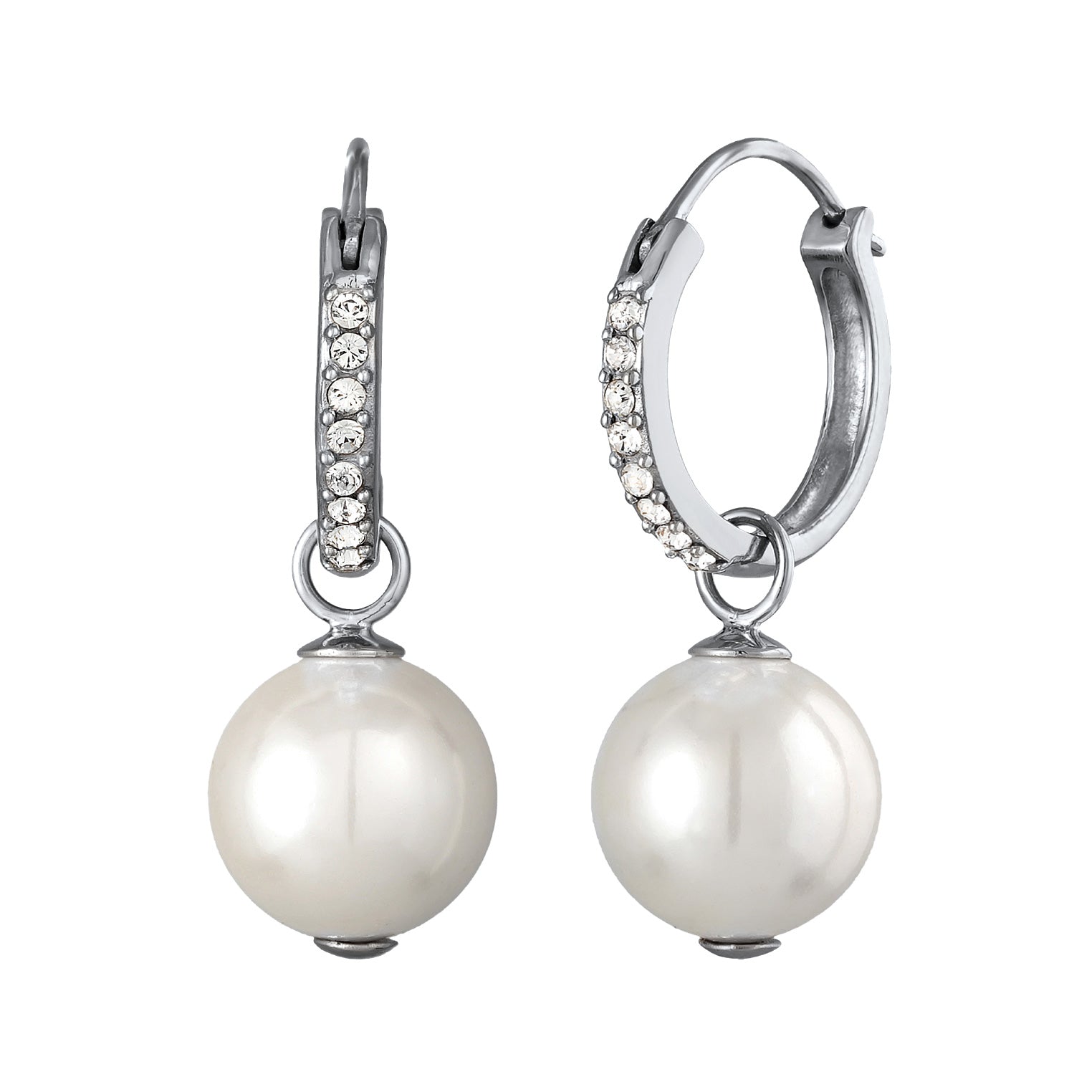 Silver Perhiasan Wanita Perak Asli - Silver Anting Creoles Sparkling Shell Core Pearls And Crystals