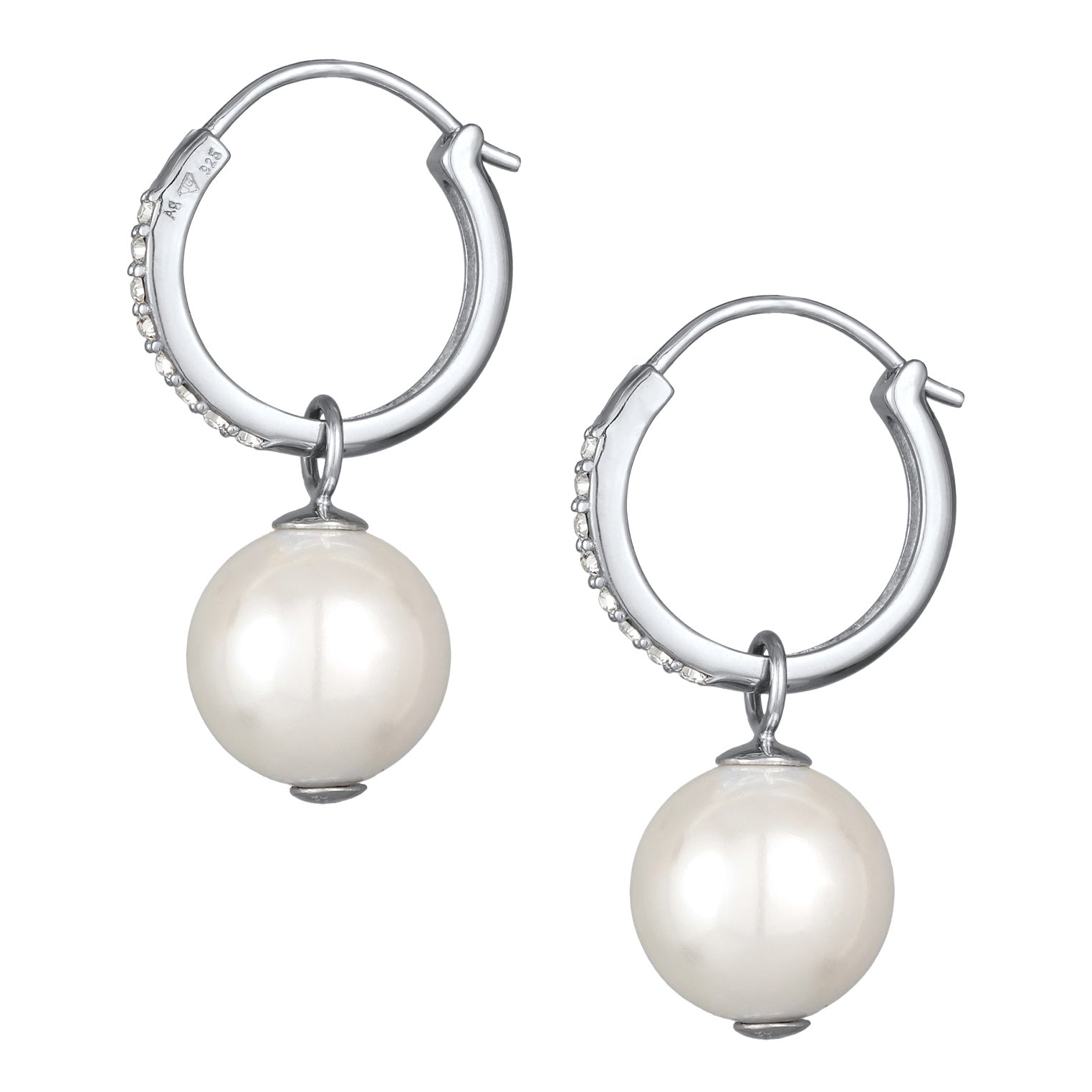Silver Perhiasan Wanita Perak Asli - Silver Anting Creoles Sparkling Shell Core Pearls And Crystals