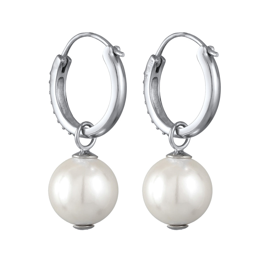 Silver Perhiasan Wanita Perak Asli - Silver Anting Creoles Sparkling Shell Core Pearls And Crystals