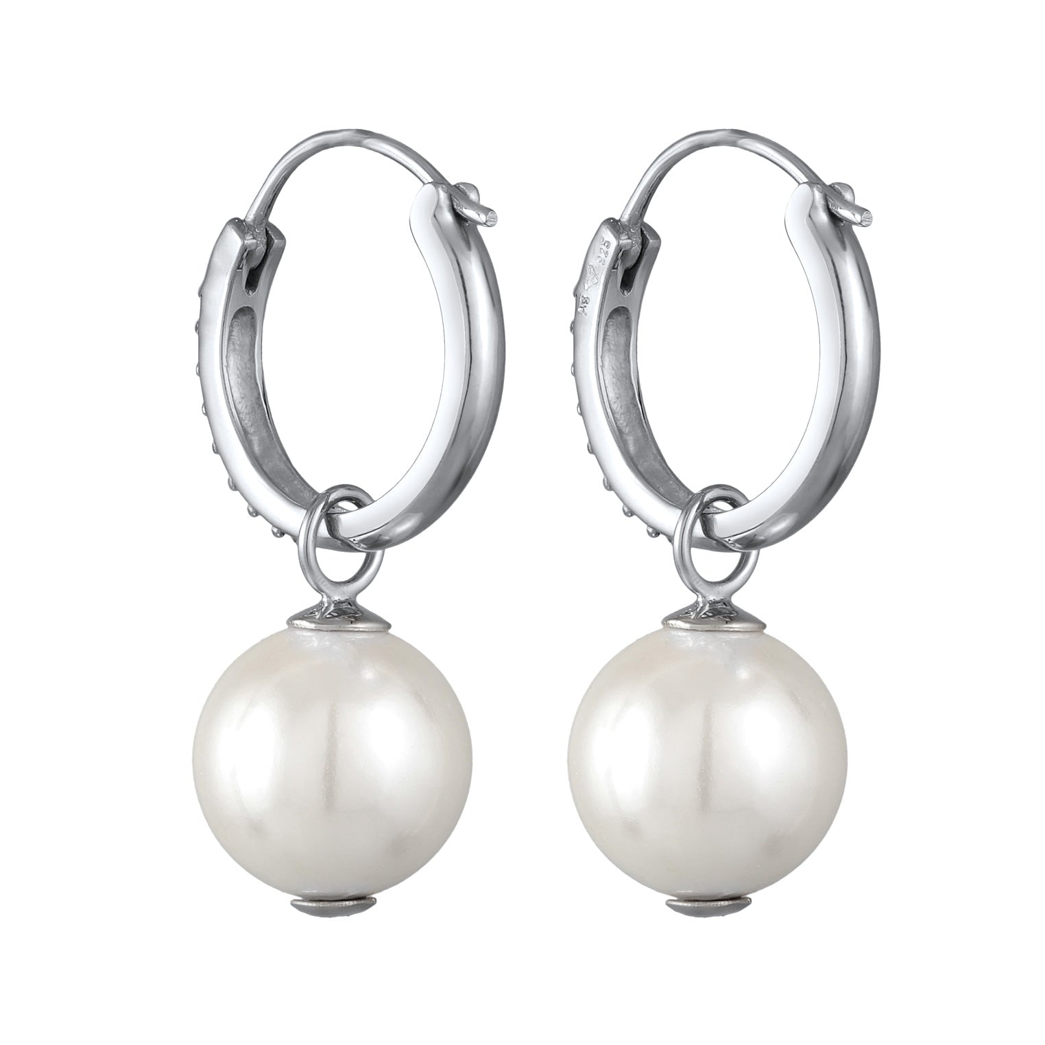 Silver Perhiasan Wanita Perak Asli - Silver Anting Creoles Sparkling Shell Core Pearls And Crystals