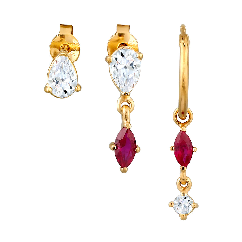 Gold Anting Perhiasan Perak 925 Wanita Ruby dan Topaz Gold Plated