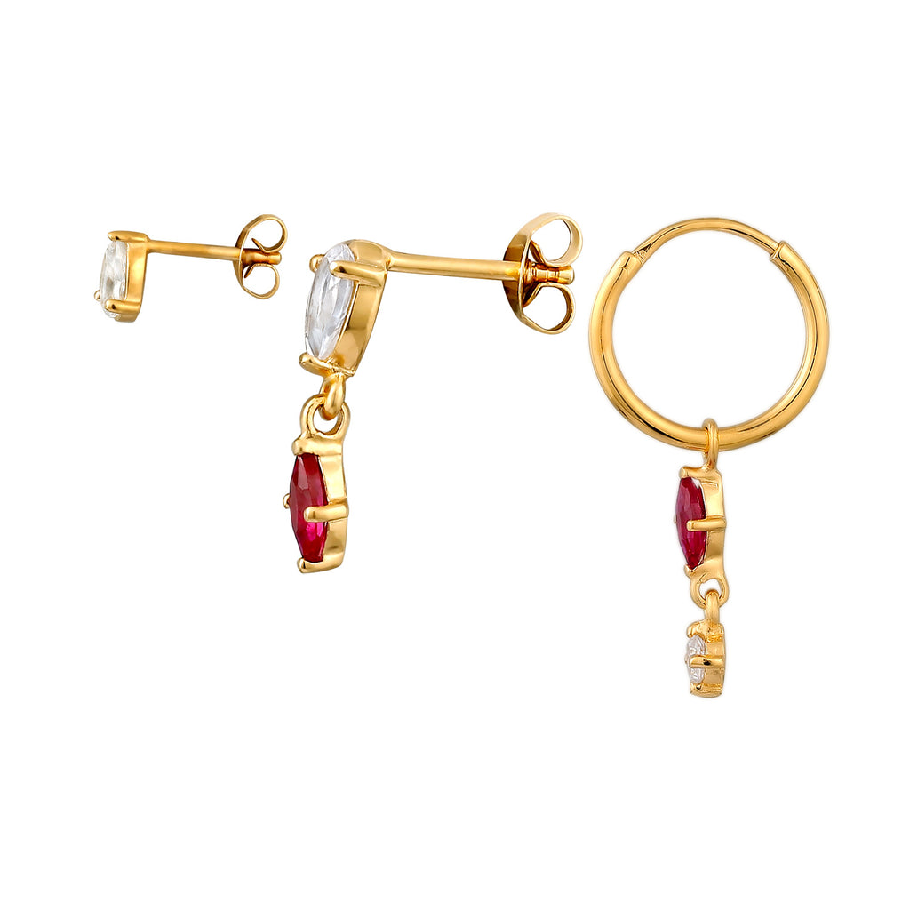 Gold Anting Perhiasan Perak 925 Wanita Ruby dan Topaz Gold Plated