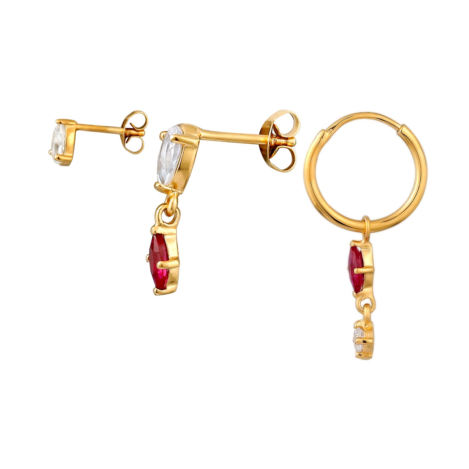 Gold Anting Perhiasan Perak 925 Wanita Ruby dan Topaz Gold Plated