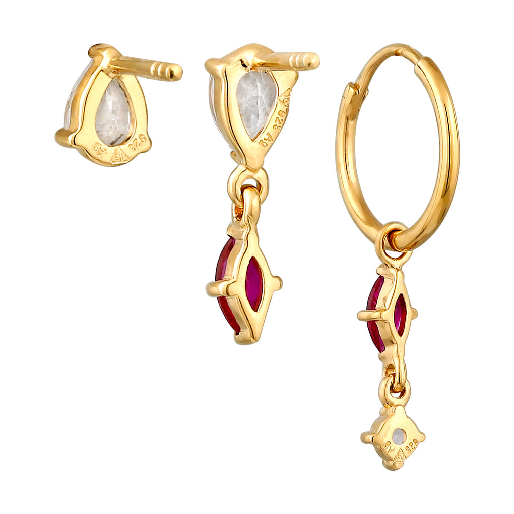 Gold Anting Perhiasan Perak 925 Wanita Ruby dan Topaz Gold Plated