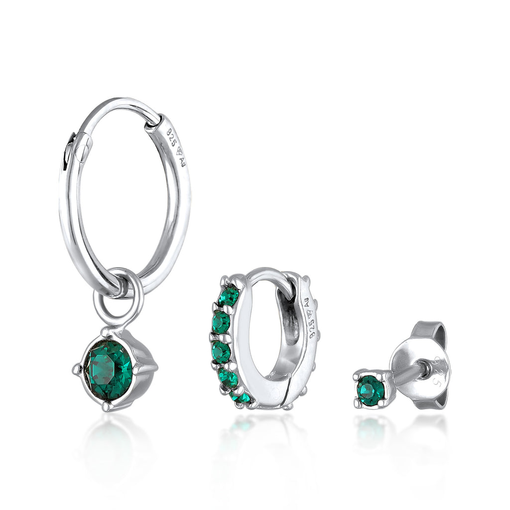 Pavé Earring Set 925 Silver Green – Embellished with Crystals by Swarovski®
