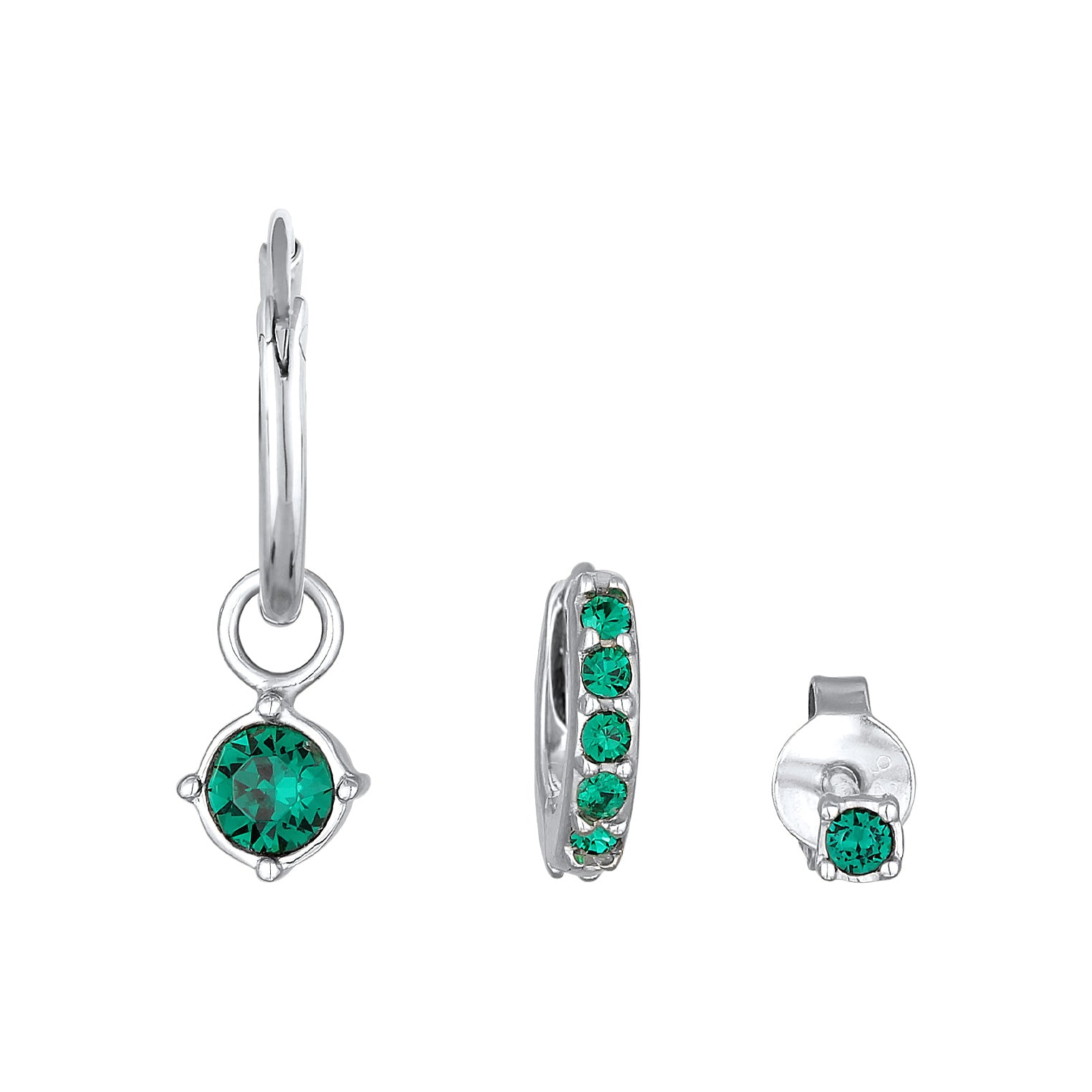 Green Perhiasan Wanita Perak Asli - Silver Anting Set Creoles Stud Crystal Green