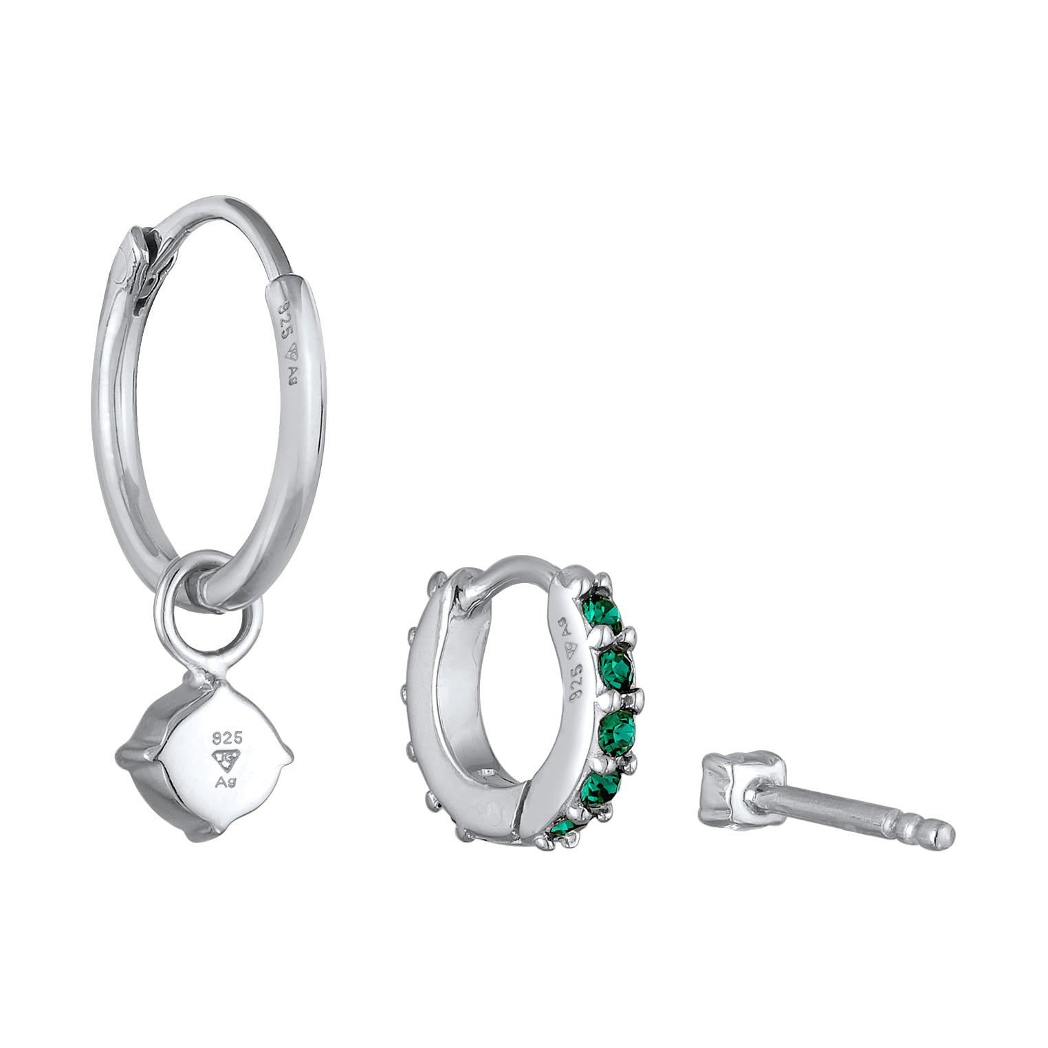 Green Perhiasan Wanita Perak Asli - Silver Anting Set Creoles Stud Crystal Green