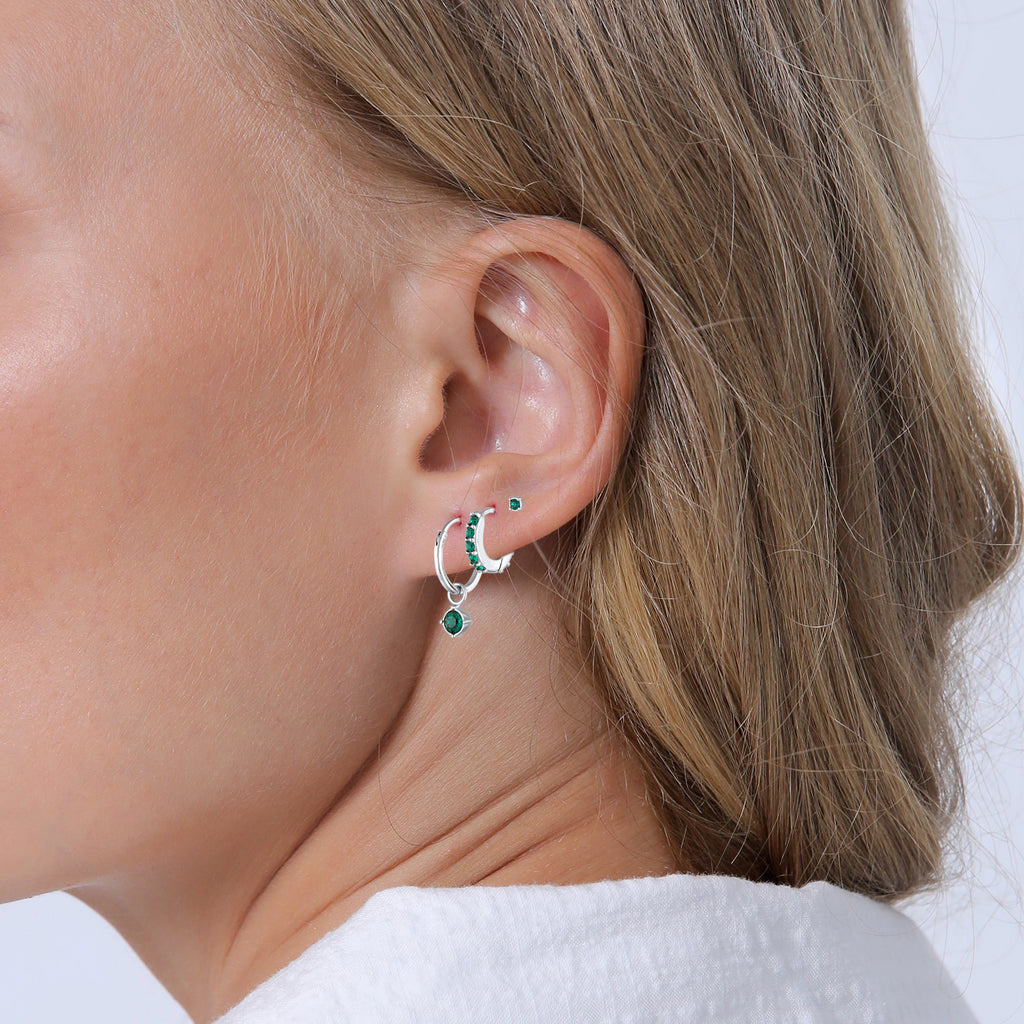 Green Perhiasan Wanita Perak Asli - Silver Anting Set Creoles Stud Crystal Green