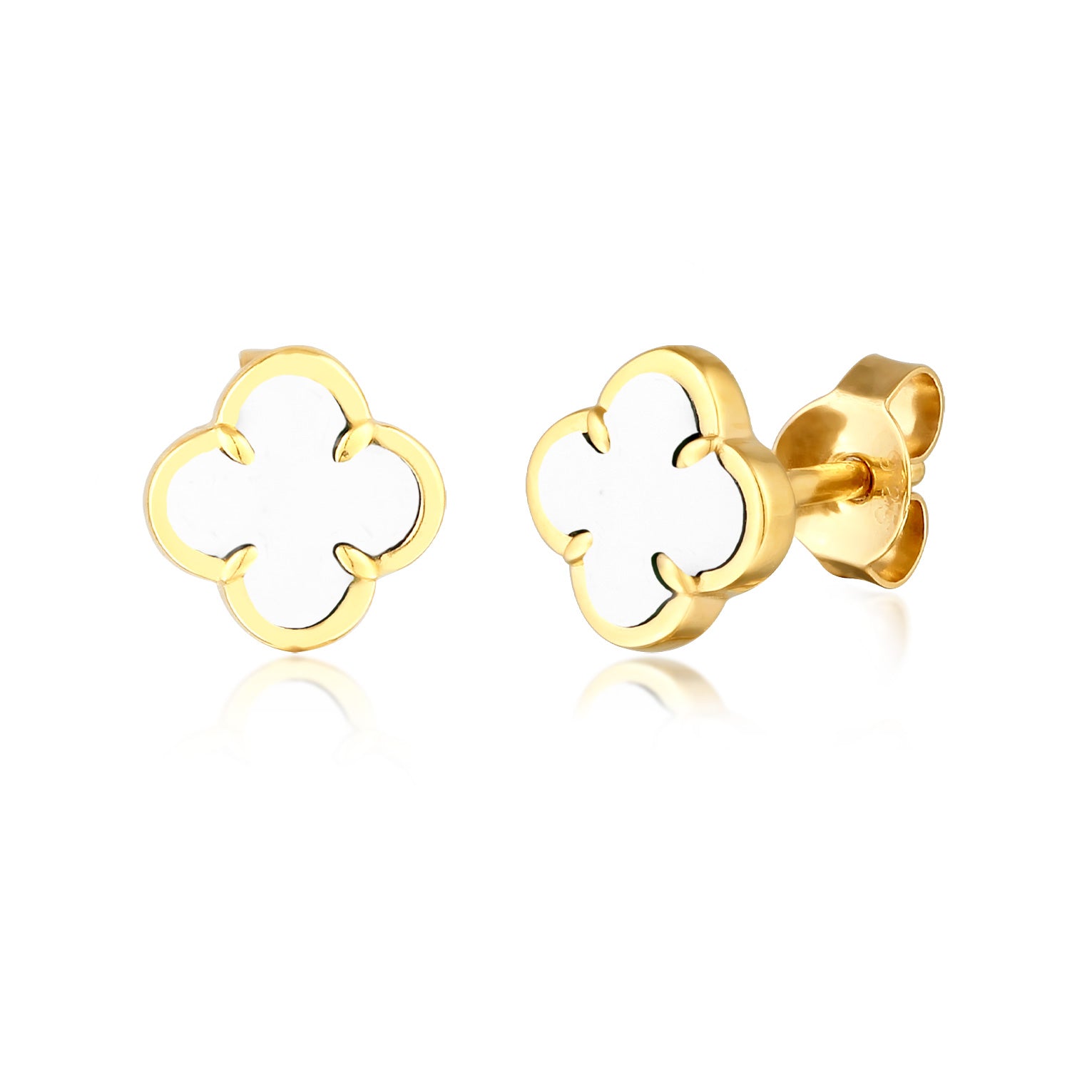 White Perhiasan Wanita Perak Asli Lapis Emas Anting Cloverleaf