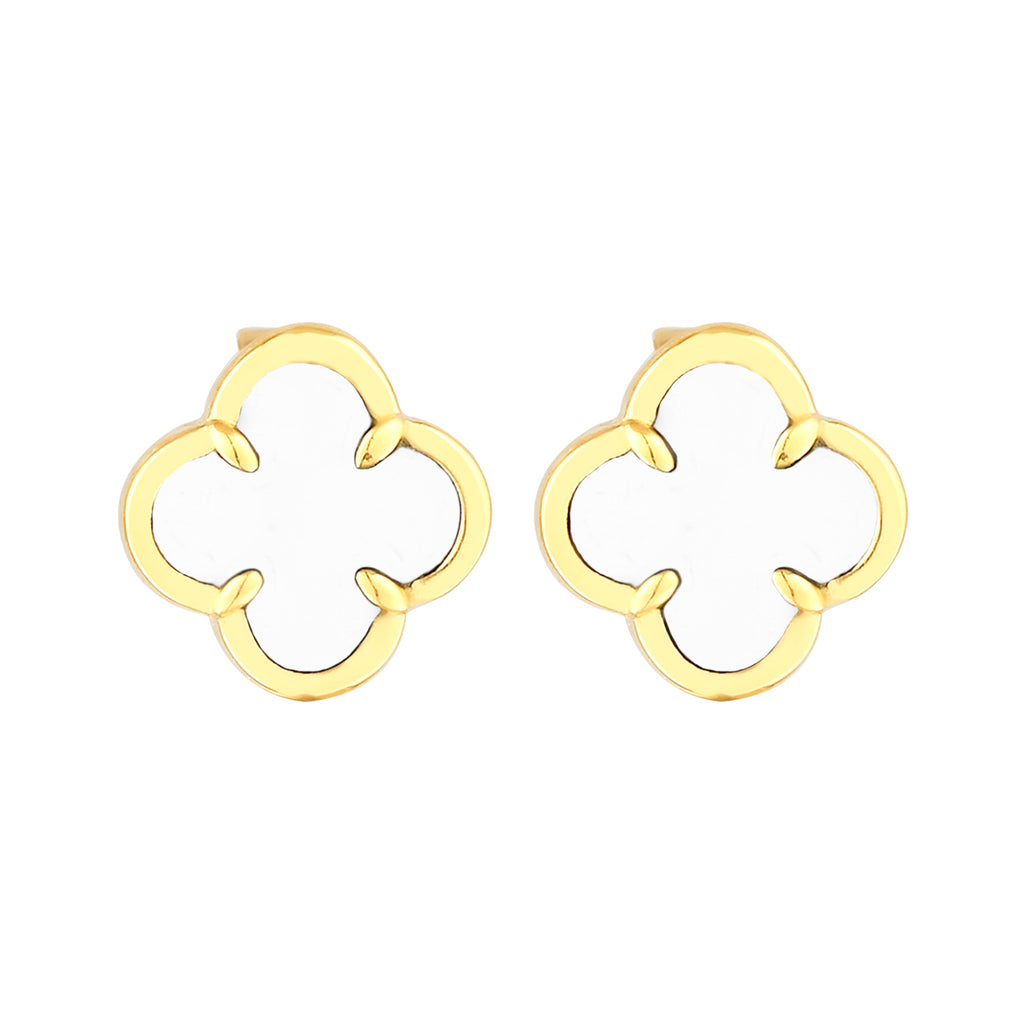 White Perhiasan Wanita Perak Asli Lapis Emas Anting Cloverleaf
