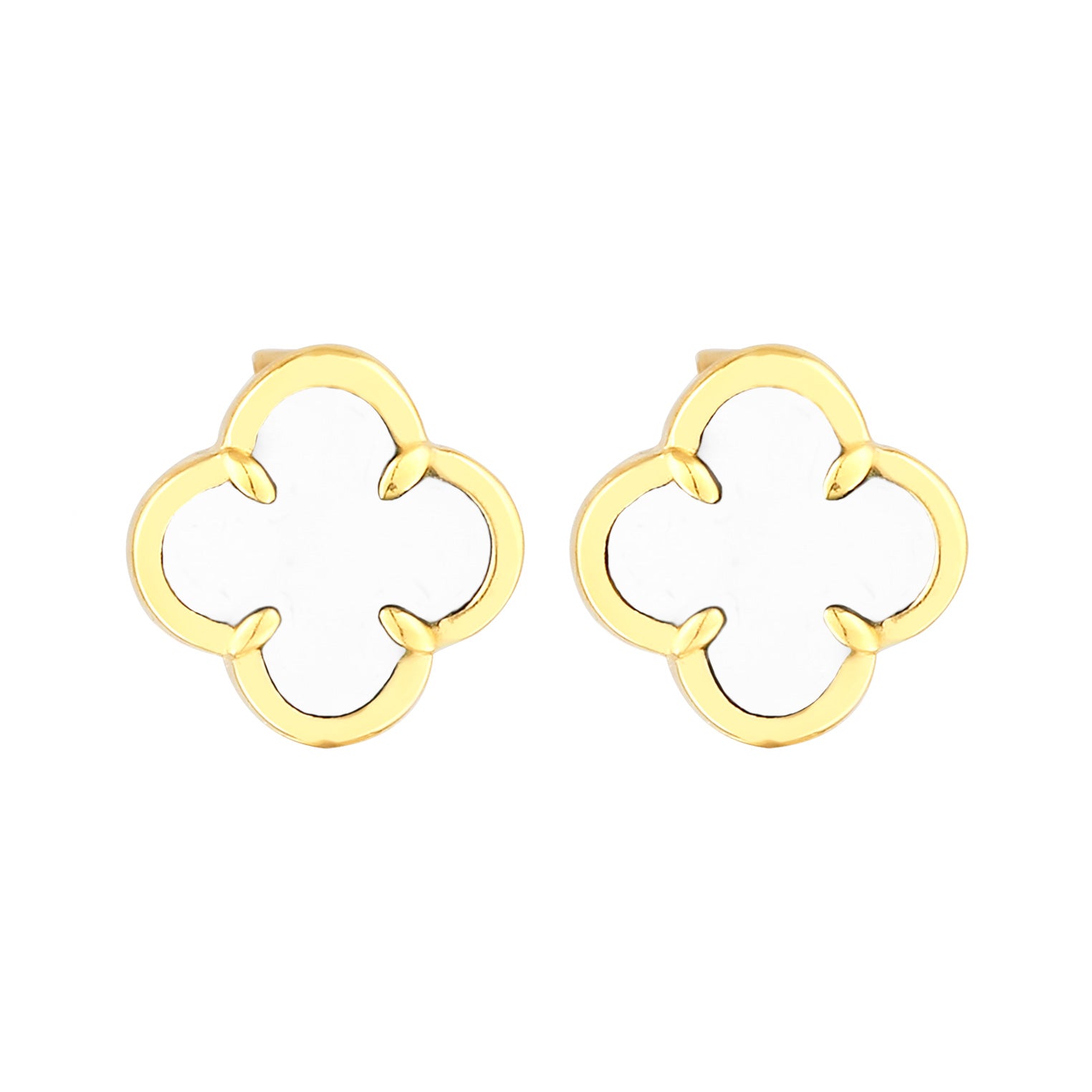 White Perhiasan Wanita Perak Asli Lapis Emas Anting Cloverleaf