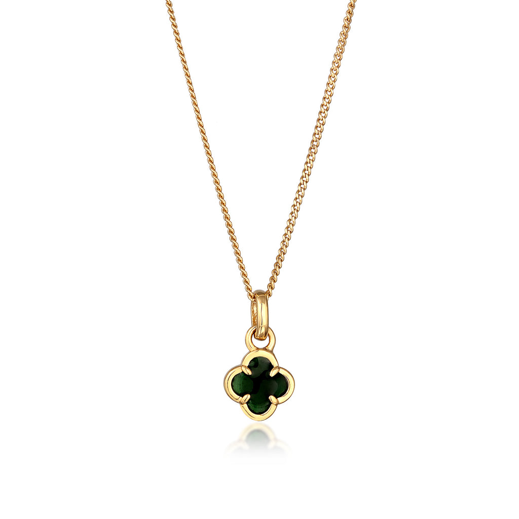 Green Kalung Perhiasan Perak 925 Wanita Cloverleaf Black Pendant Gold Plated