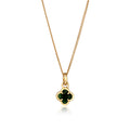Green Kalung Perhiasan Perak 925 Wanita Cloverleaf Black Pendant Gold Plated