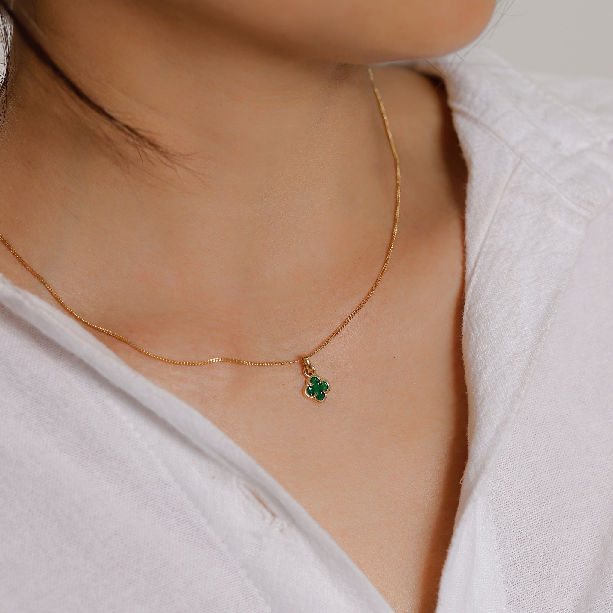 Green Kalung Perhiasan Perak 925 Wanita Cloverleaf Black Pendant Gold Plated