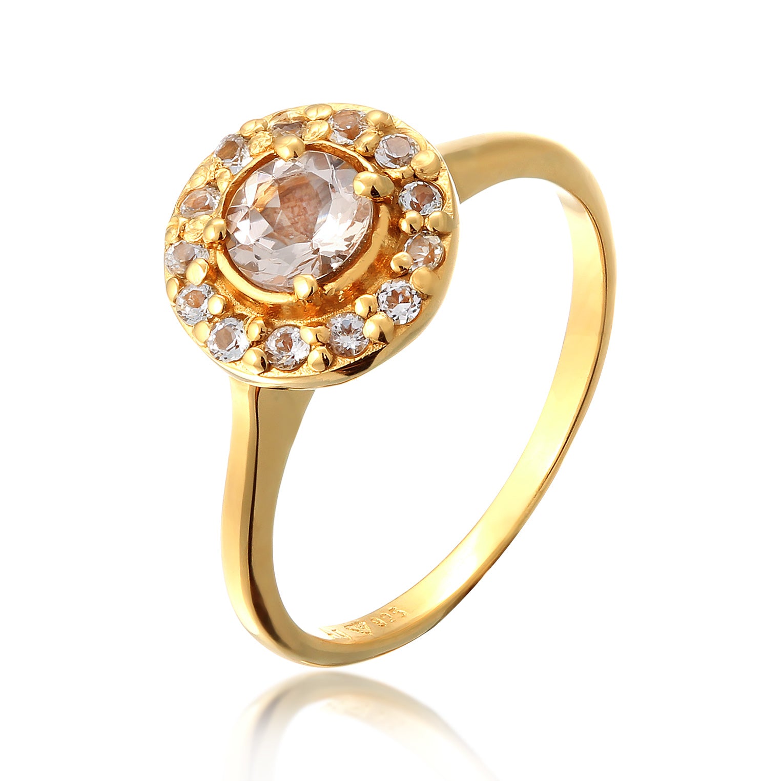 Gold Cincin Perhiasan Perak 925 Wanita Engagement Morganite Gold Plated
