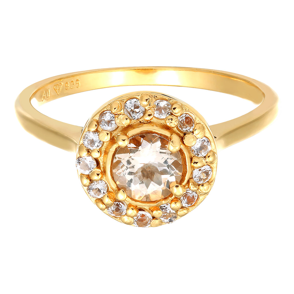 Gold Cincin Perhiasan Perak 925 Wanita Engagement Morganite Gold Plated