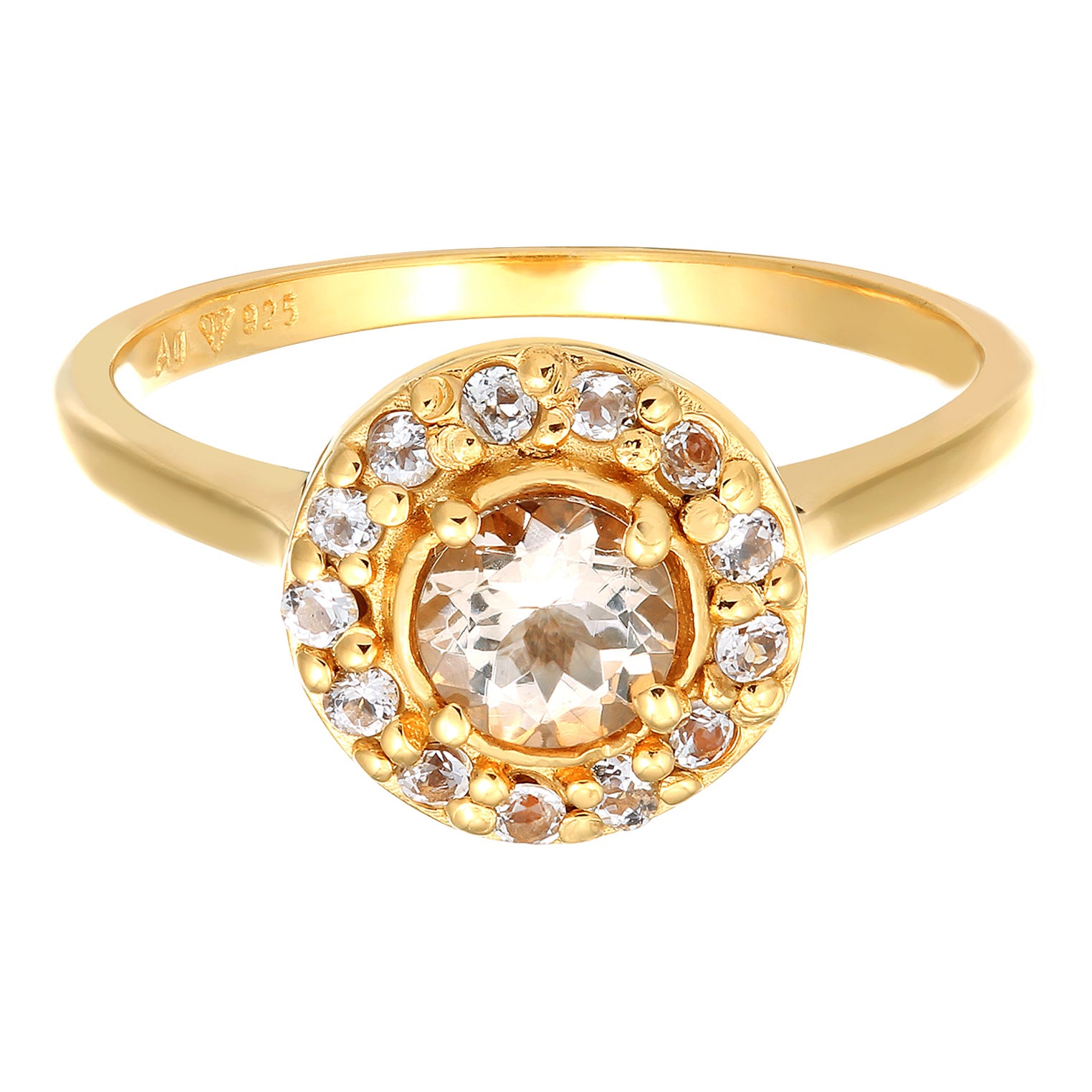 Gold Cincin Perhiasan Perak 925 Wanita Engagement Morganite Gold Plated