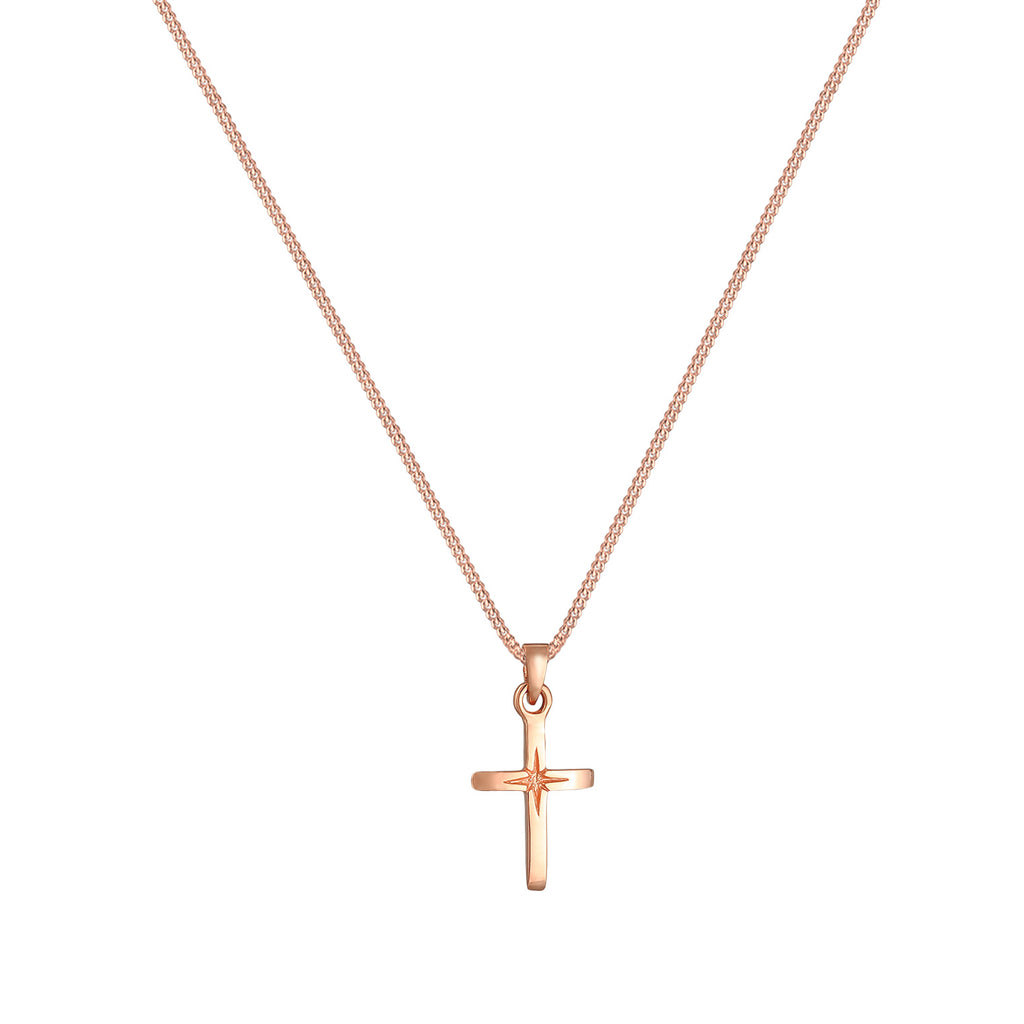Rosegold Kalung Perhiasan Perak 925 Wanita Cross Pendant Rosegold Plated