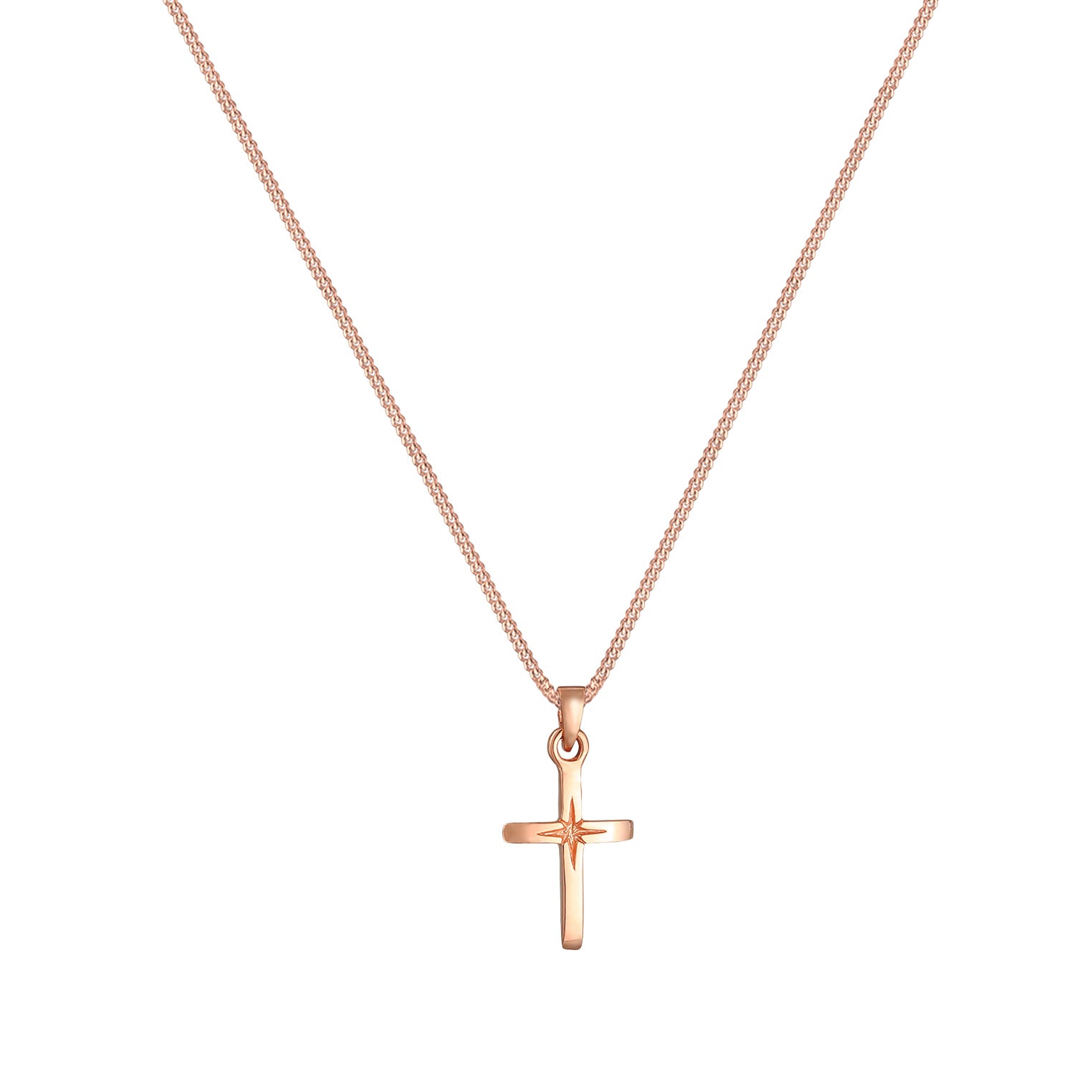 Rosegold Kalung Perhiasan Perak 925 Wanita Cross Pendant Rosegold Plated