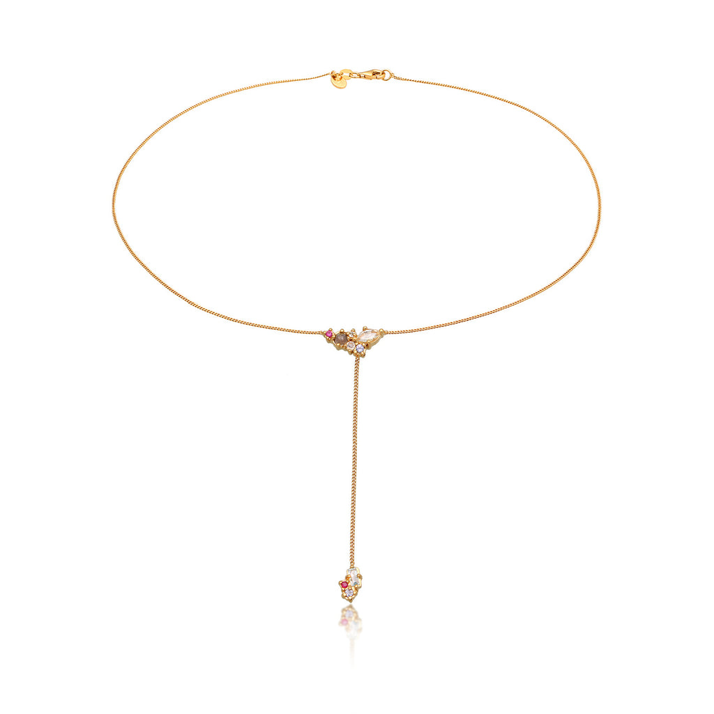 Gold Perhiasan Wanita Perak Asli Lapis Emas Kalung Y Amethyst, Topaz, Sapphire