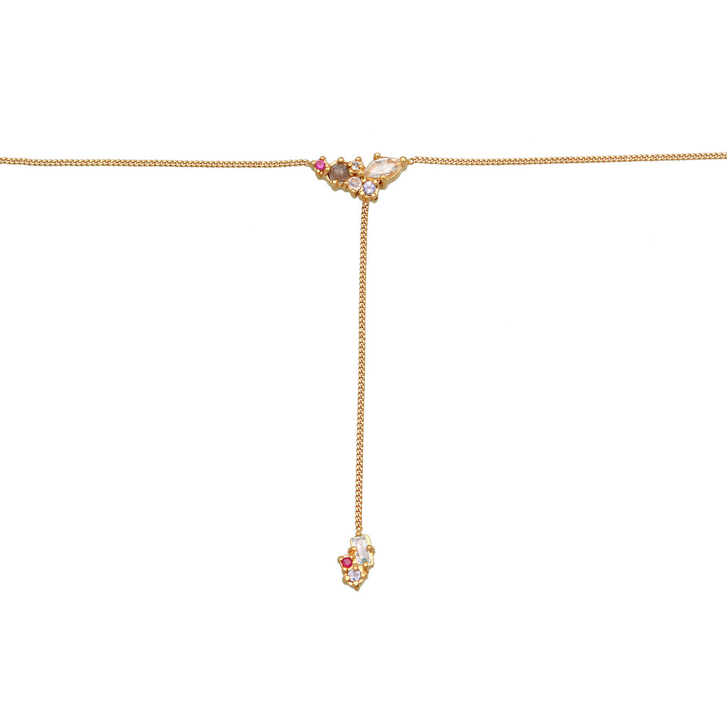 Gold Perhiasan Wanita Perak Asli Lapis Emas Kalung Y Amethyst, Topaz, Sapphire