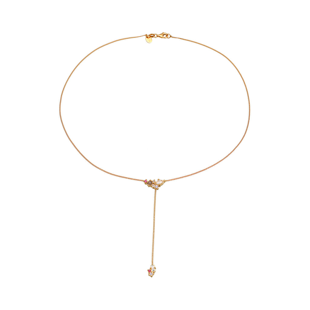 Gold Perhiasan Wanita Perak Asli Lapis Emas Kalung Y Amethyst, Topaz, Sapphire