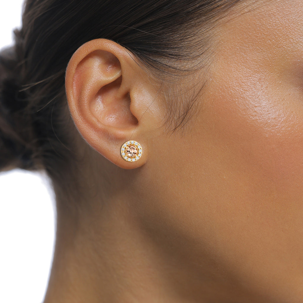 Gold Anting Perhiasan Perak 925 Wanita Circle Morganite dan Topaz Gold Plated