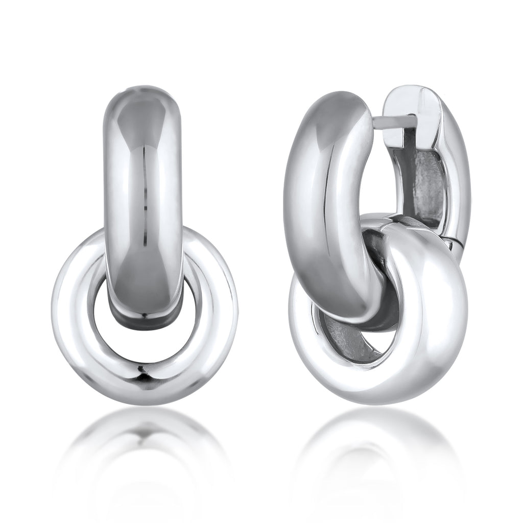 Chunky Ring Charm Hoop Earrings 925 Silver