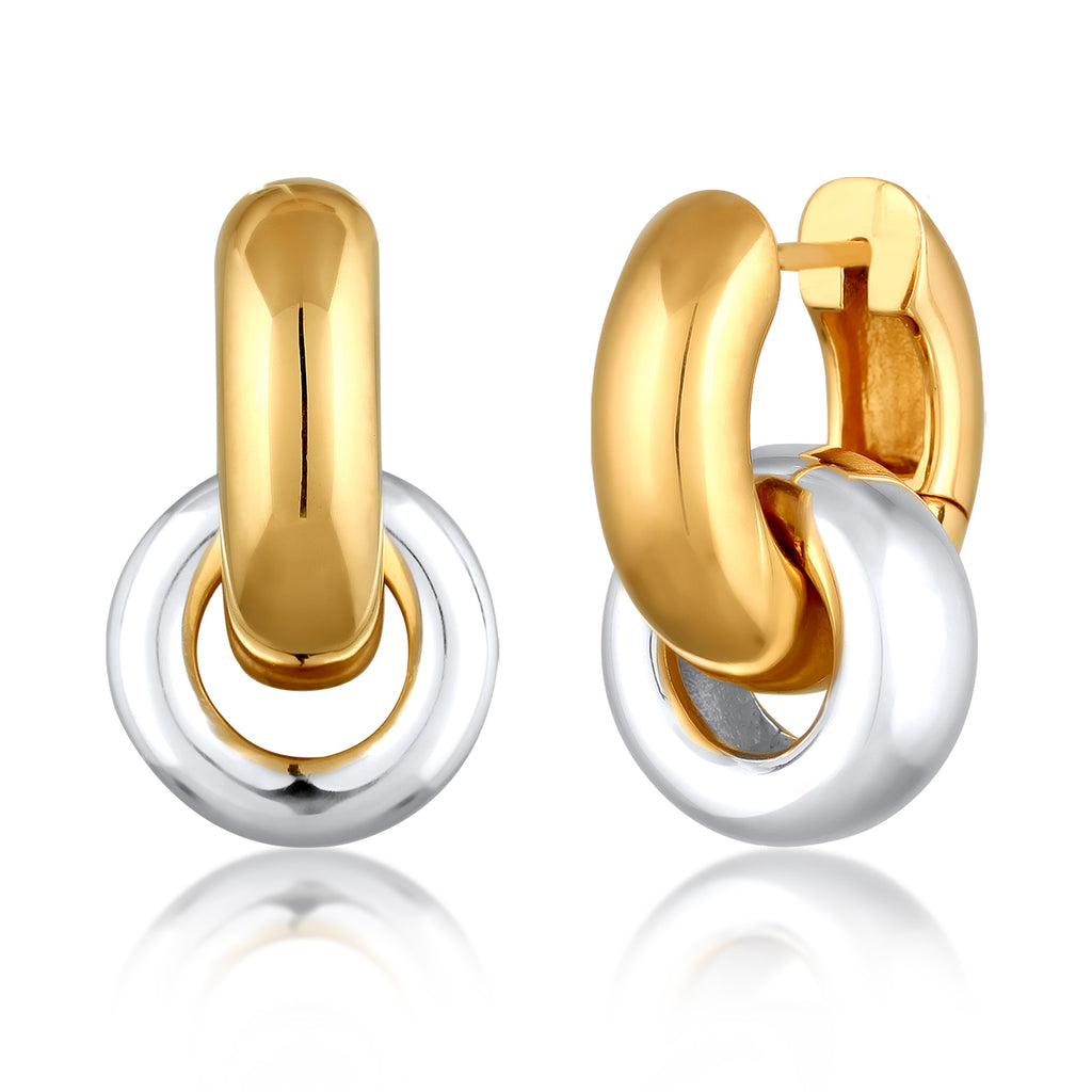 Chunky Ring Charm Hoop Earrings 925 Silver Bicolor
