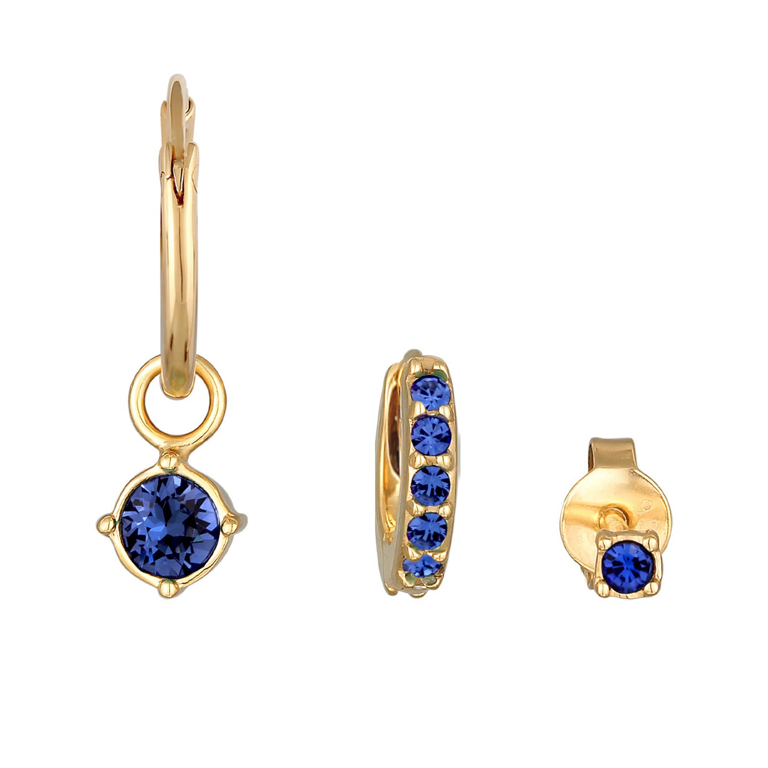 Blue Perhiasan Wanita Perak Asli Lapis Emas Anting Set Creoles Stud Crystal Blue
