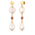 Gold Anting Perhiasan Perak 925 Wanita Ball dengan Shell Pearl dan Rhodonite Gold Plated