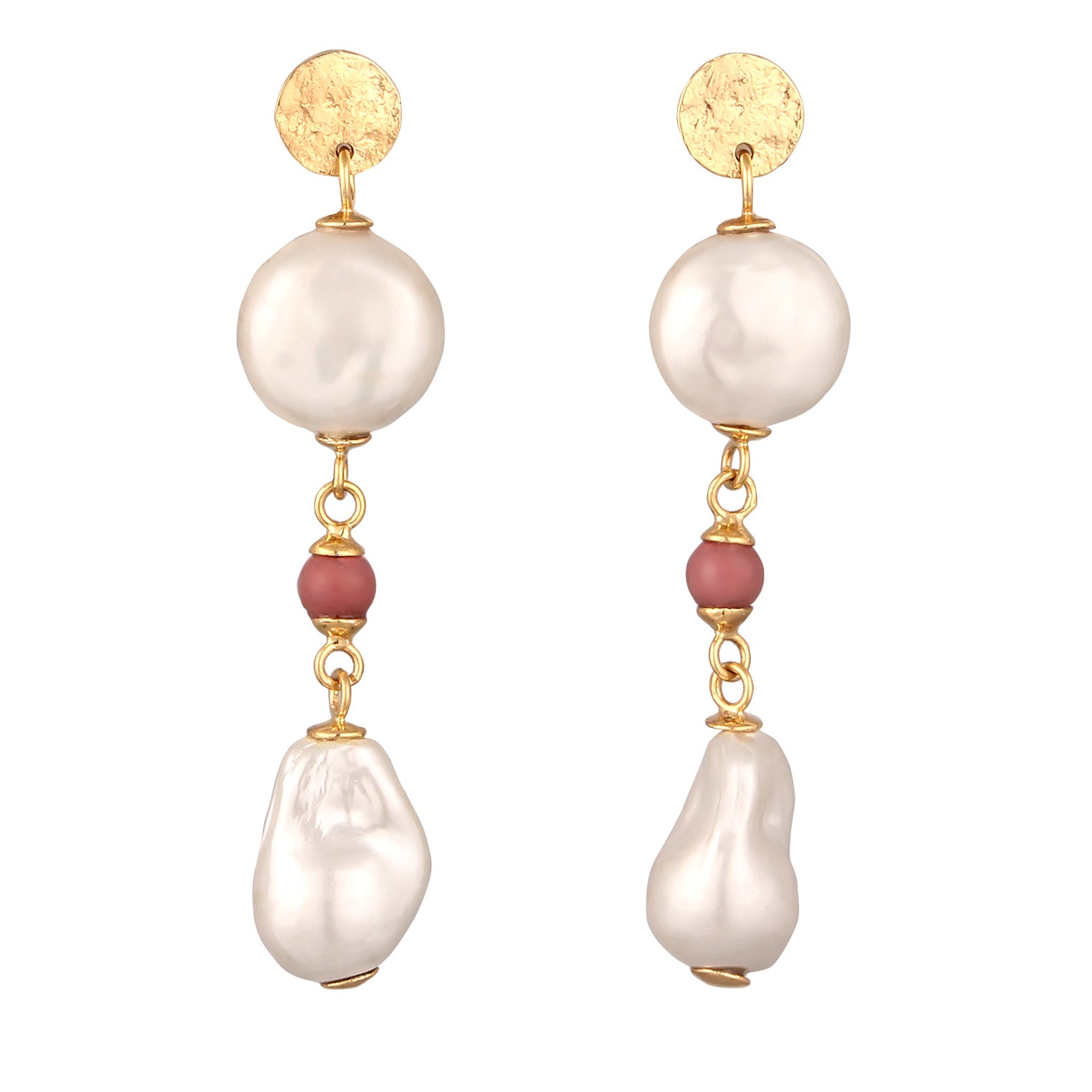 Gold Anting Perhiasan Perak 925 Wanita Ball dengan Shell Pearl dan Rhodonite Gold Plated