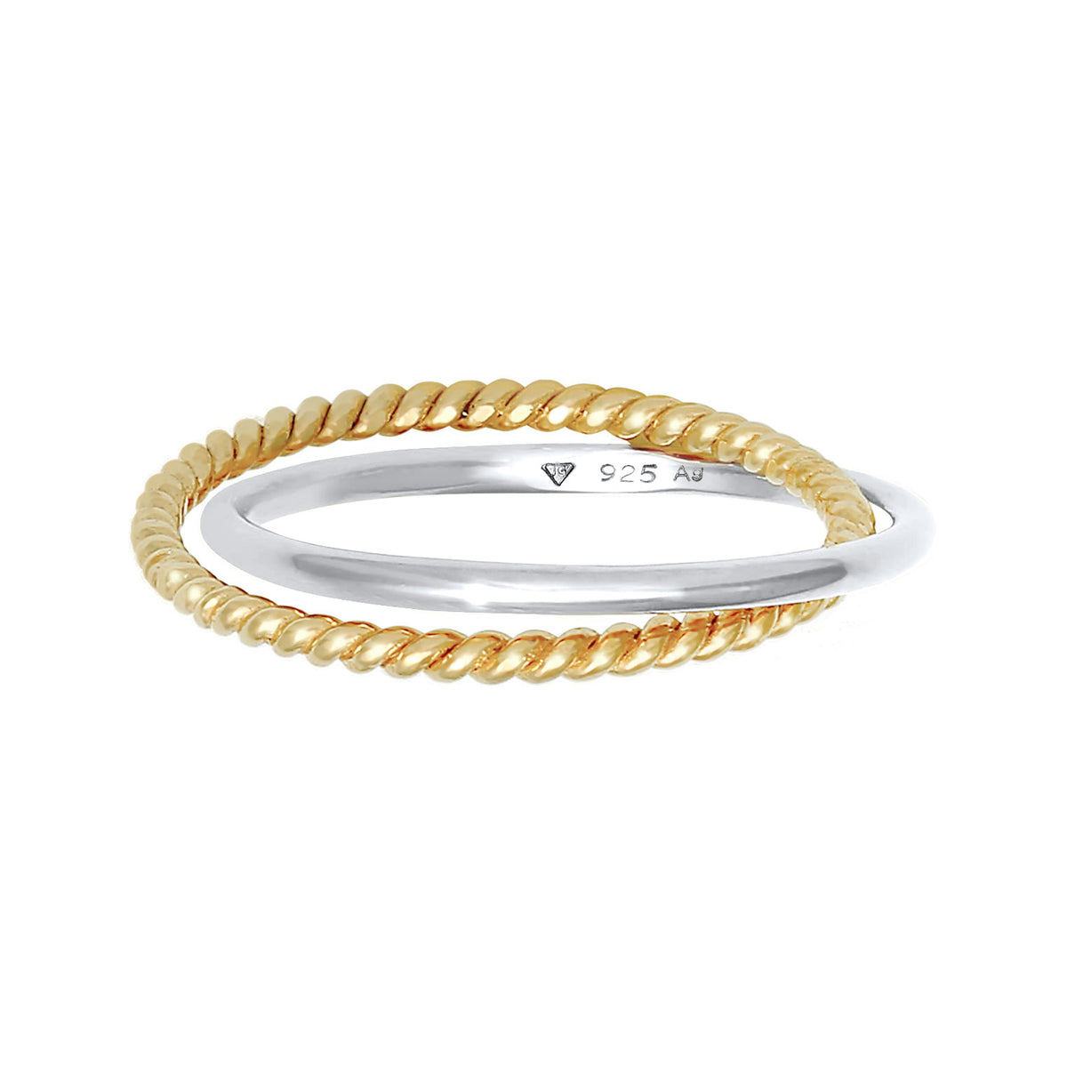 Ring Set Twisted Bicolor 925 Sterling Silver Gold Plated