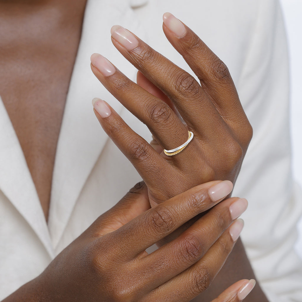 Bicolor Cincin Perhiasan Perak 925 Wanita Wrap Ring Classic Filigran Bicolor