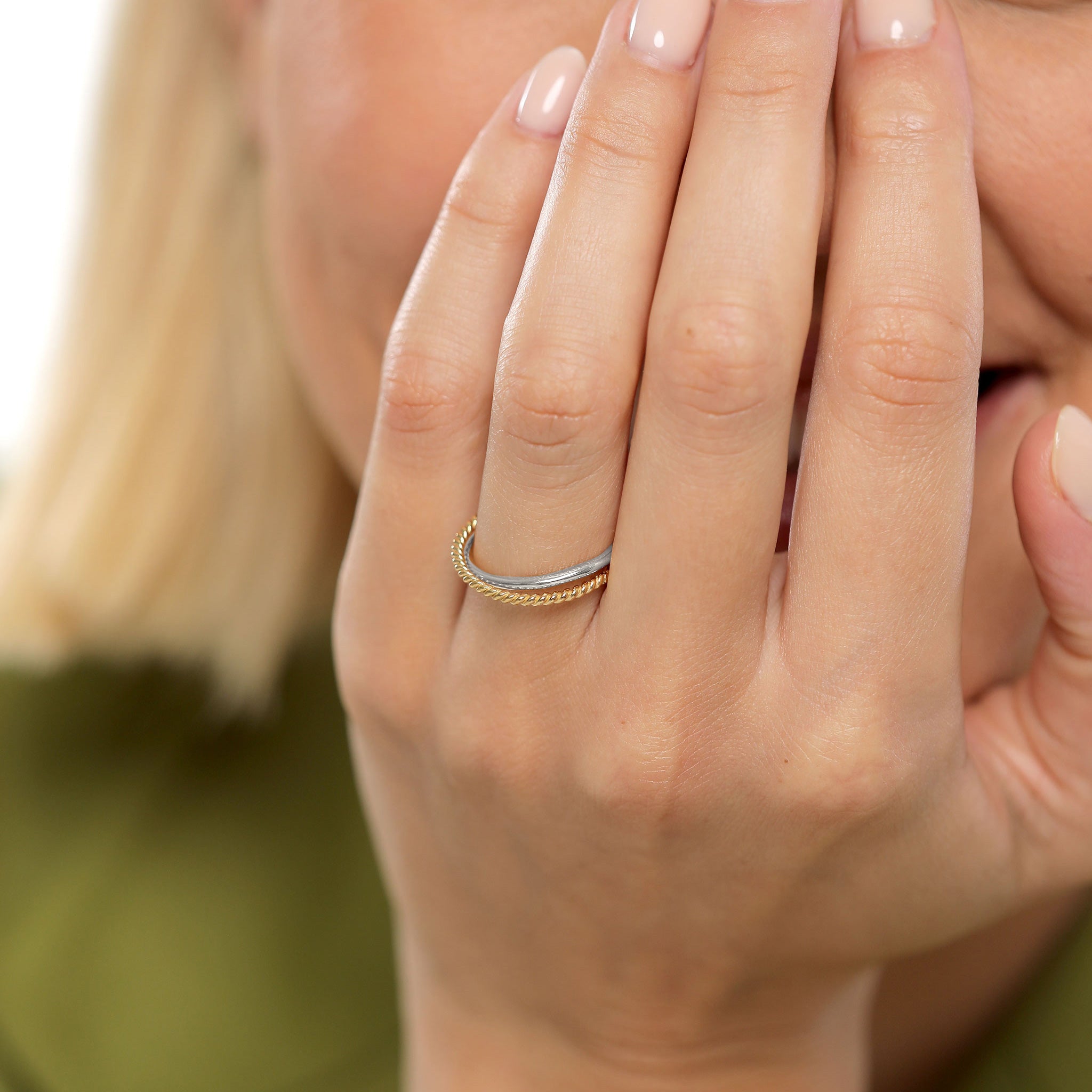 Bicolor Cincin Perhiasan Perak 925 Wanita Wrap Ring Classic Filigran Bicolor