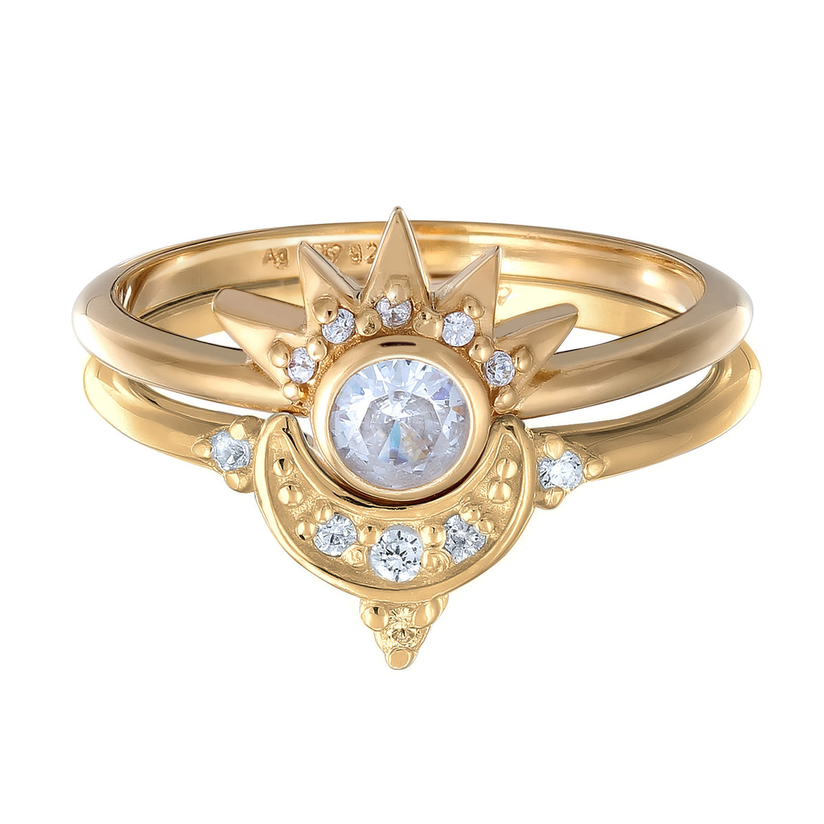 Ring Set Star Moon Zirconia Crystals White 925 Sterling Silver Gold Plated