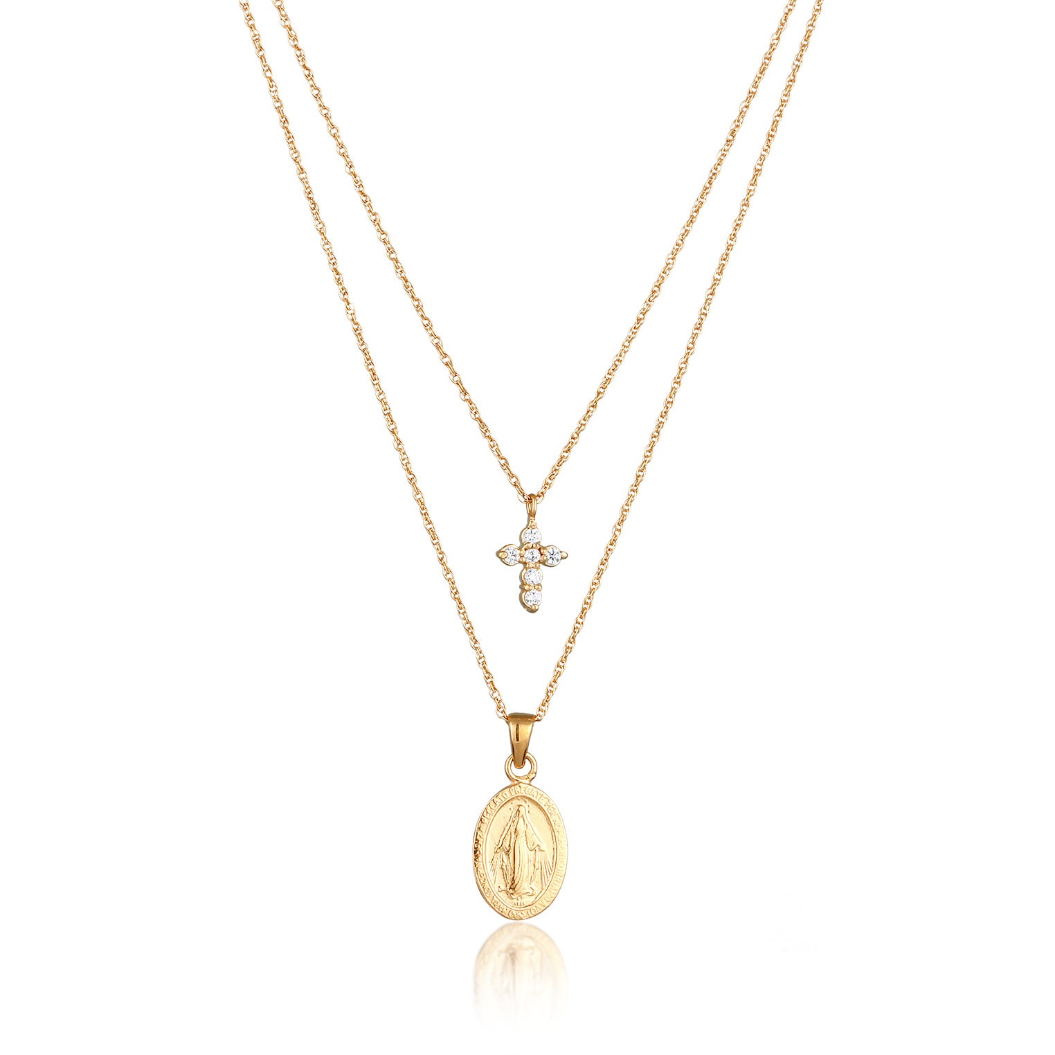 Gold Perhiasan Wanita Perak Asli Lapis Emas Kalung Cross Layer Zirconia