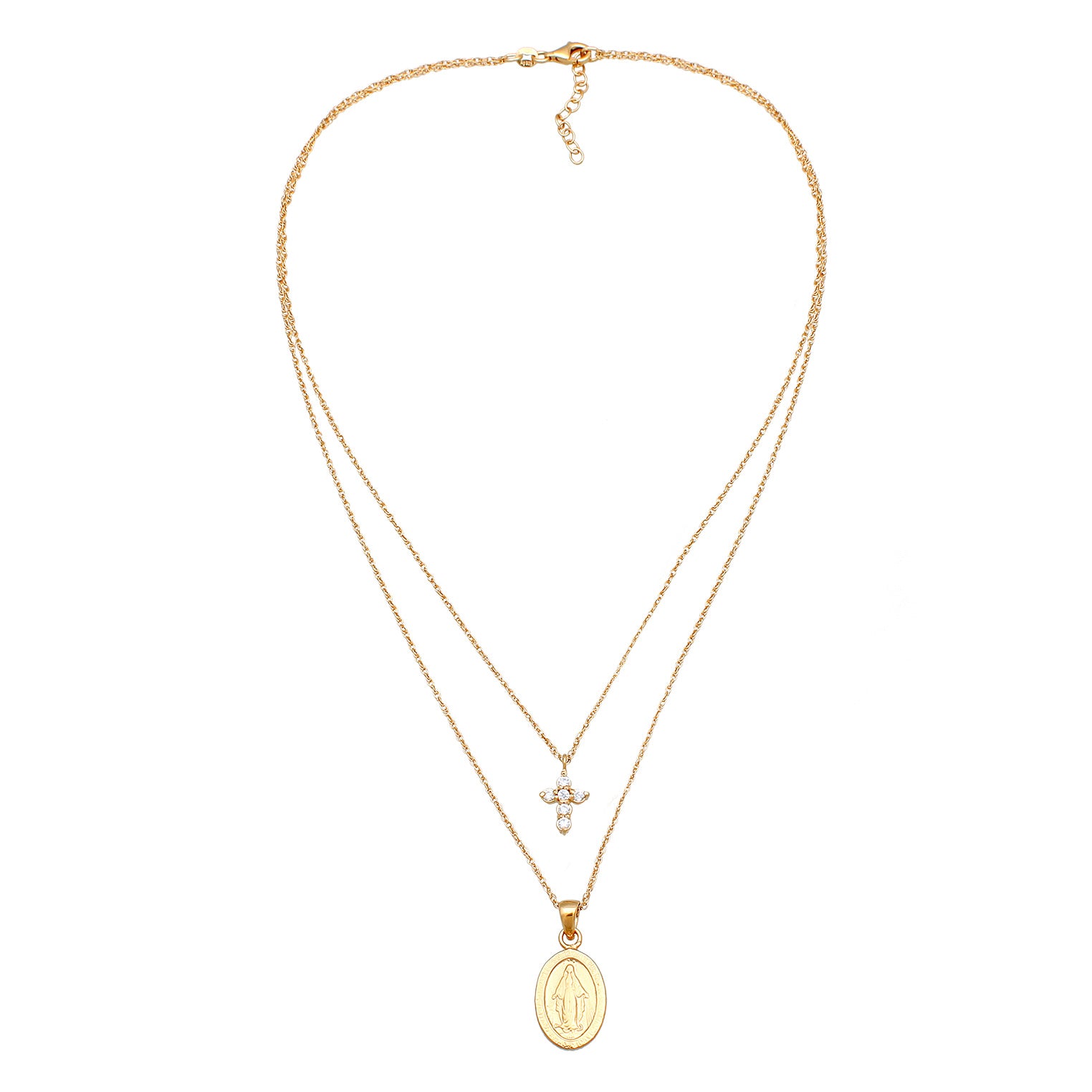 Gold Perhiasan Wanita Perak Asli Lapis Emas Kalung Cross Layer Zirconia