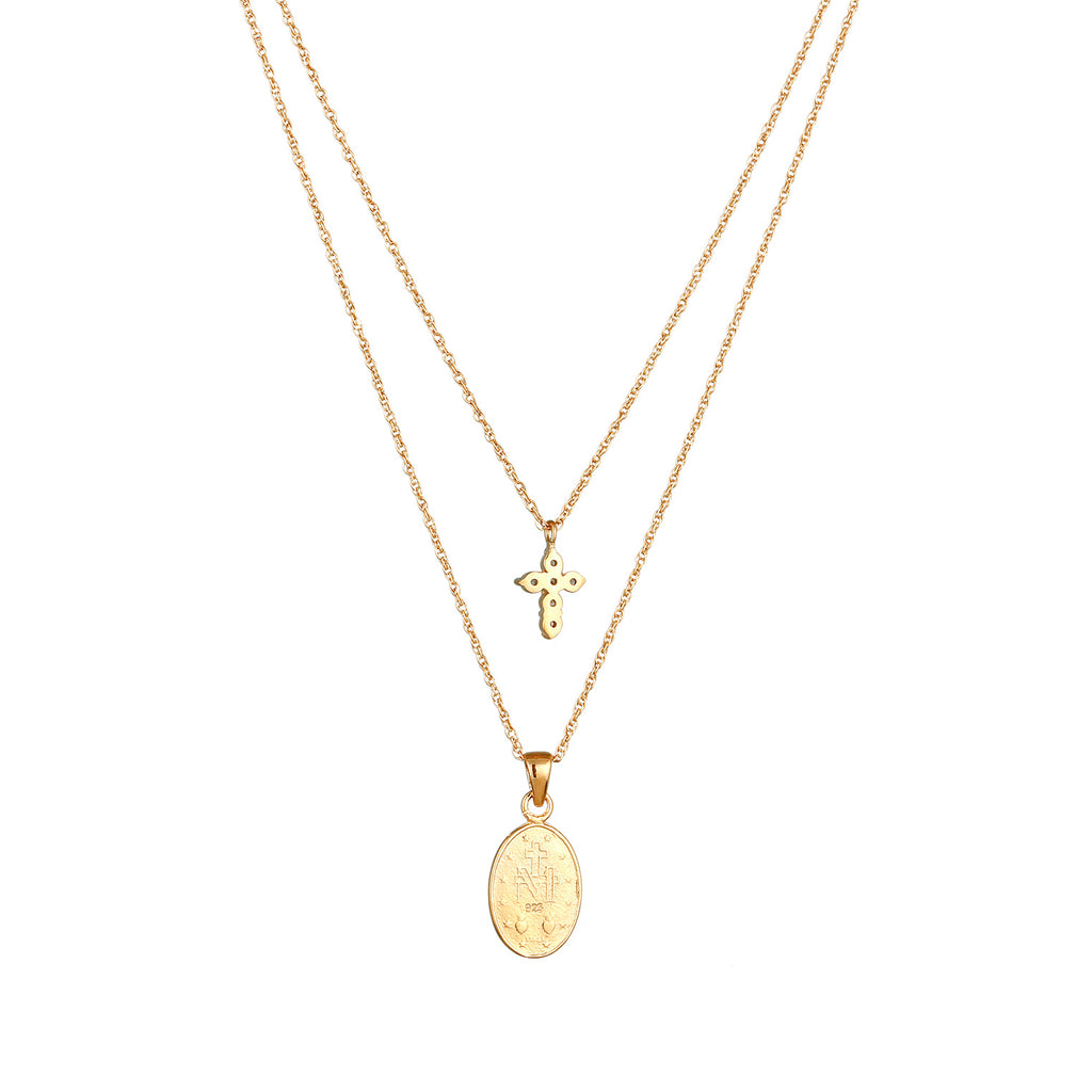 Gold Perhiasan Wanita Perak Asli Lapis Emas Kalung Cross Layer Zirconia