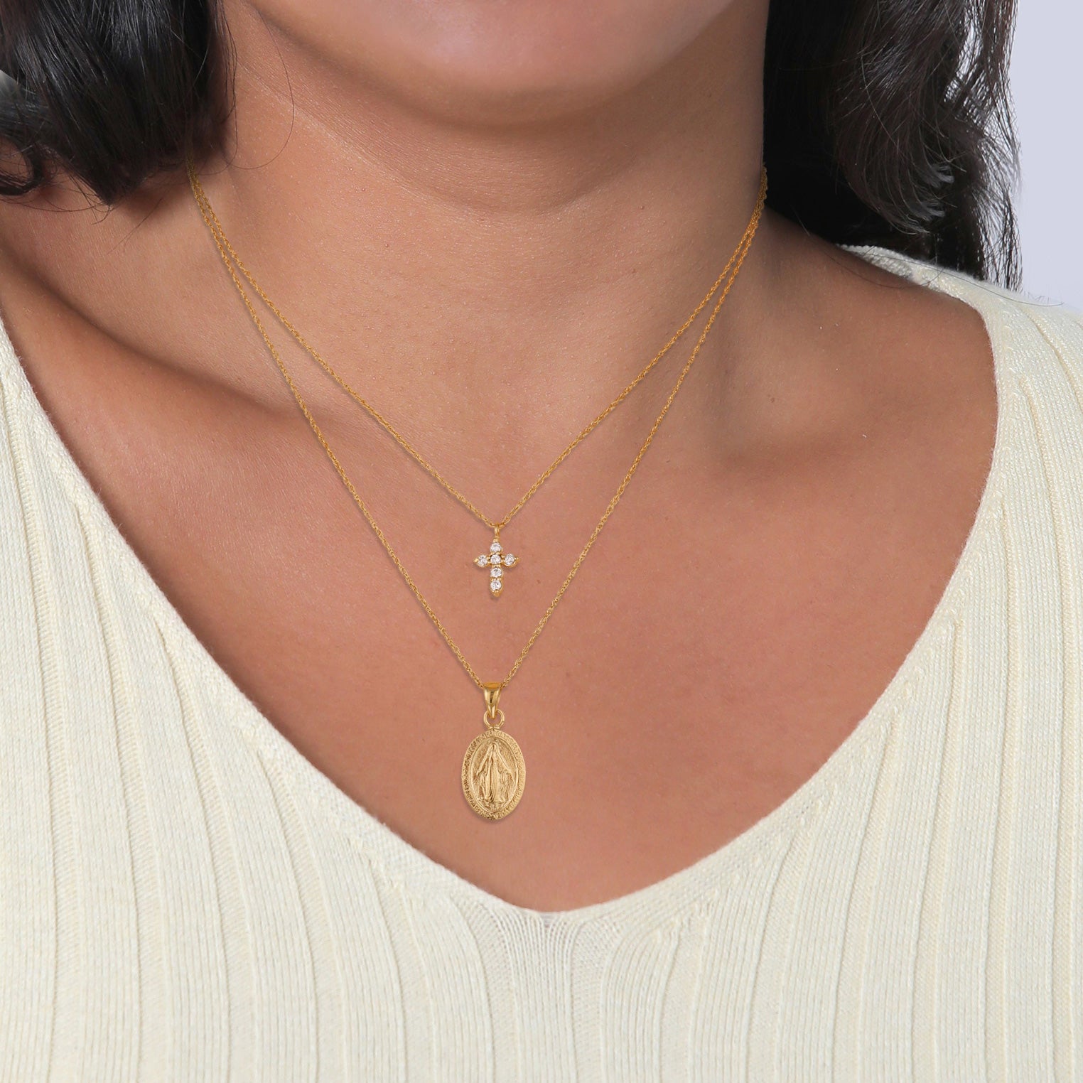 Gold Perhiasan Wanita Perak Asli Lapis Emas Kalung Cross Layer Zirconia