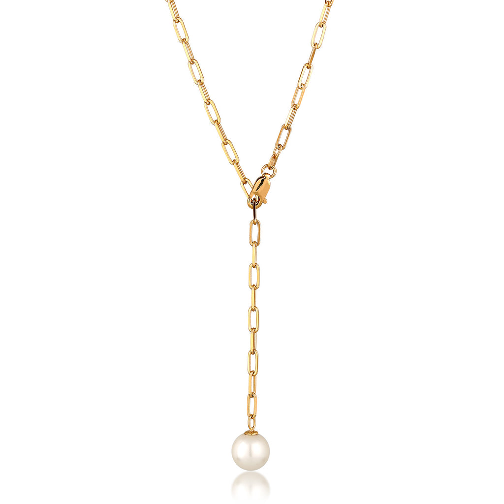 Gold Kalung Perhiasan Perak 925 Wanita Y Ball Synthetic Pearl Gold Plated
