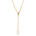 Gold Kalung Perhiasan Perak 925 Wanita Y Ball Synthetic Pearl Gold Plated