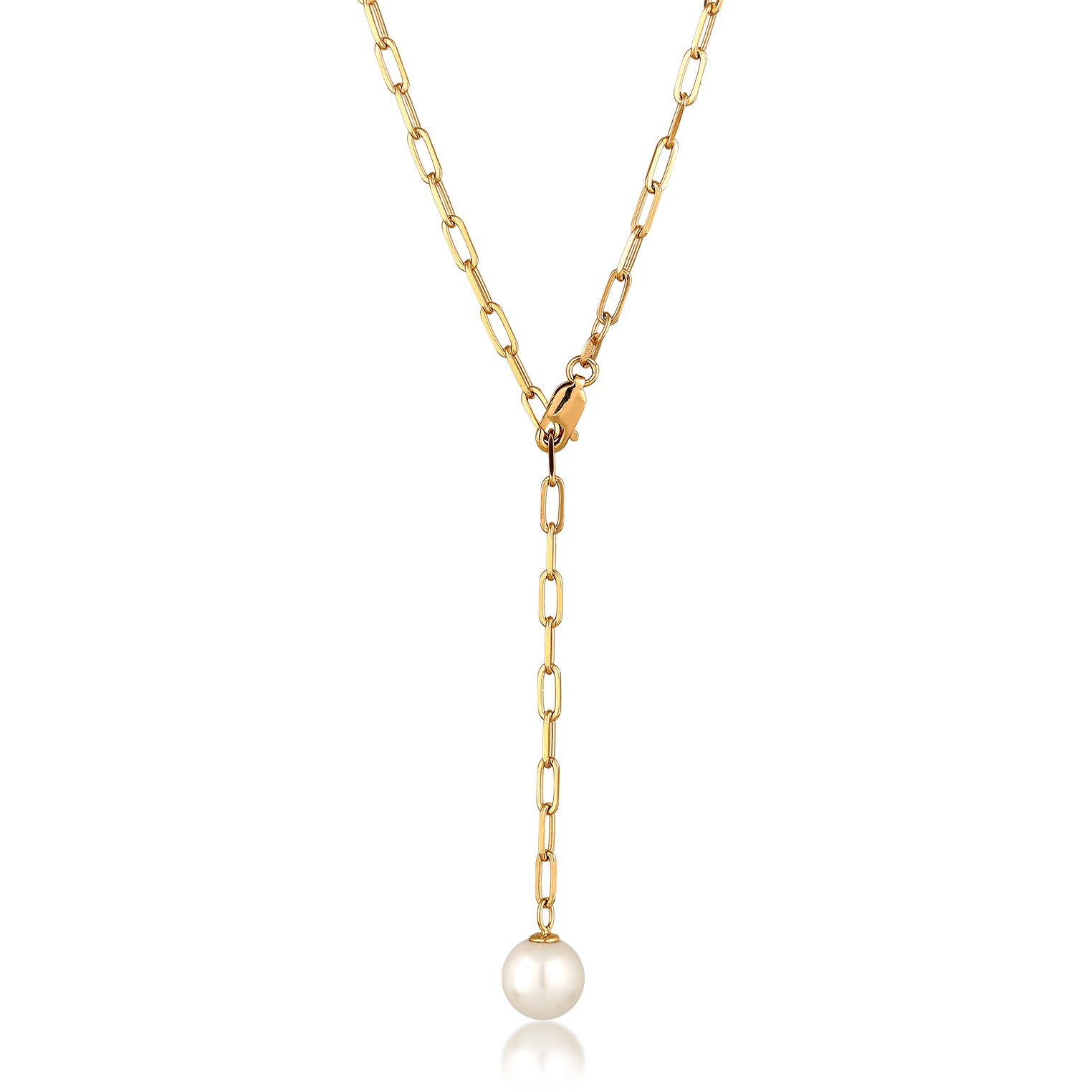 Gold Kalung Perhiasan Perak 925 Wanita Y Ball Synthetic Pearl Gold Plated