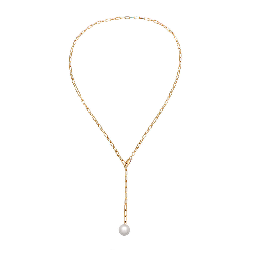 Gold Kalung Perhiasan Perak 925 Wanita Y Ball Synthetic Pearl Gold Plated