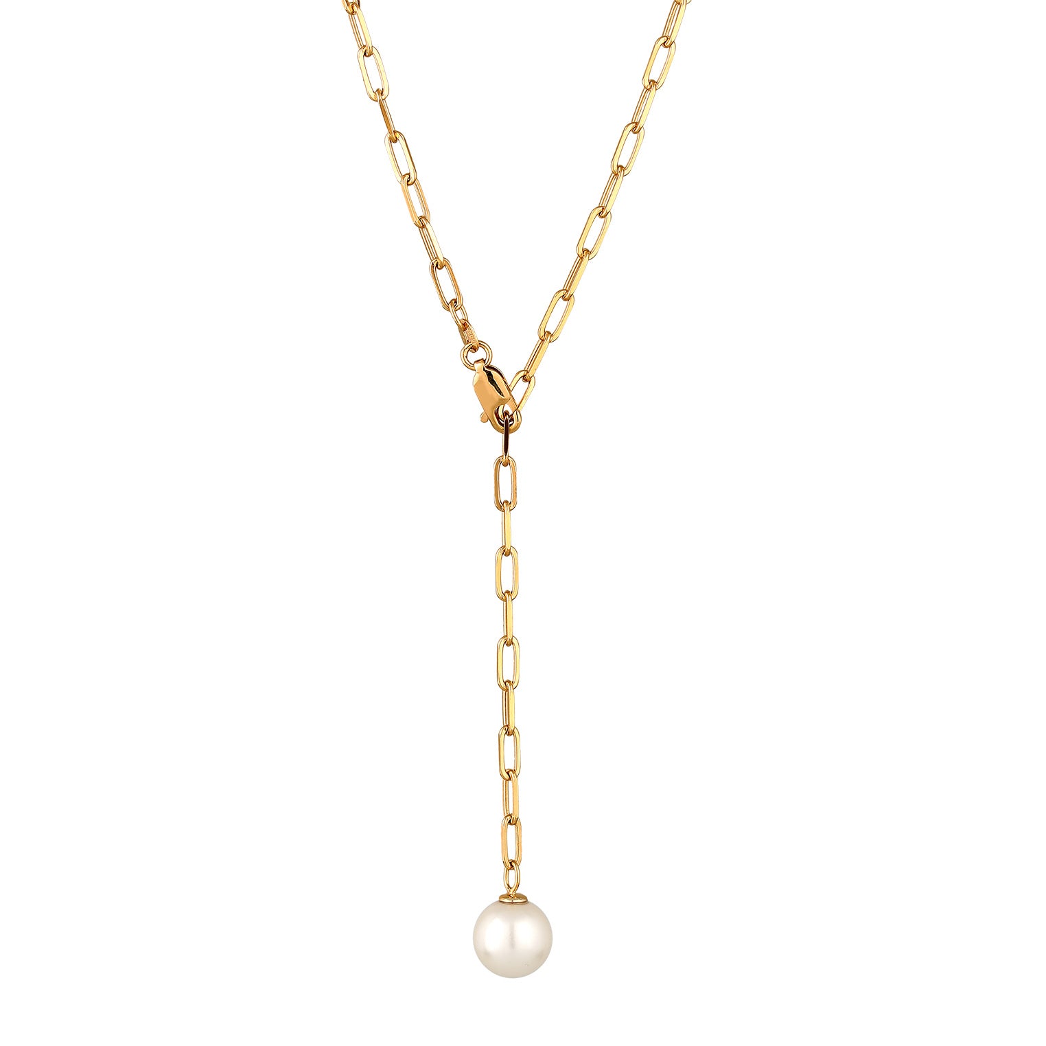 Gold Kalung Perhiasan Perak 925 Wanita Y Ball Synthetic Pearl Gold Plated