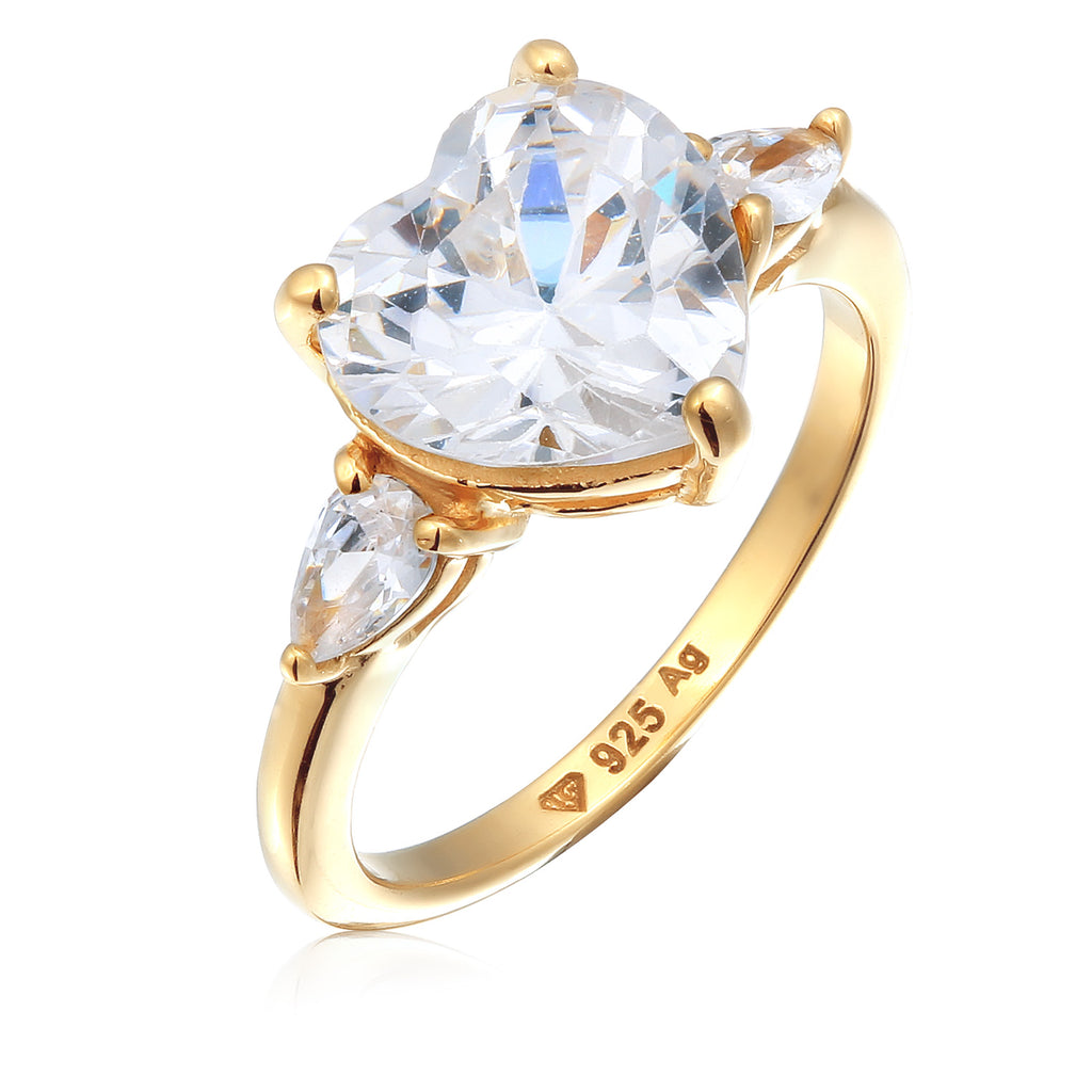 Gold Cincin Perhiasan Perak 925 Wanita Heart Zirconia Gold Plated